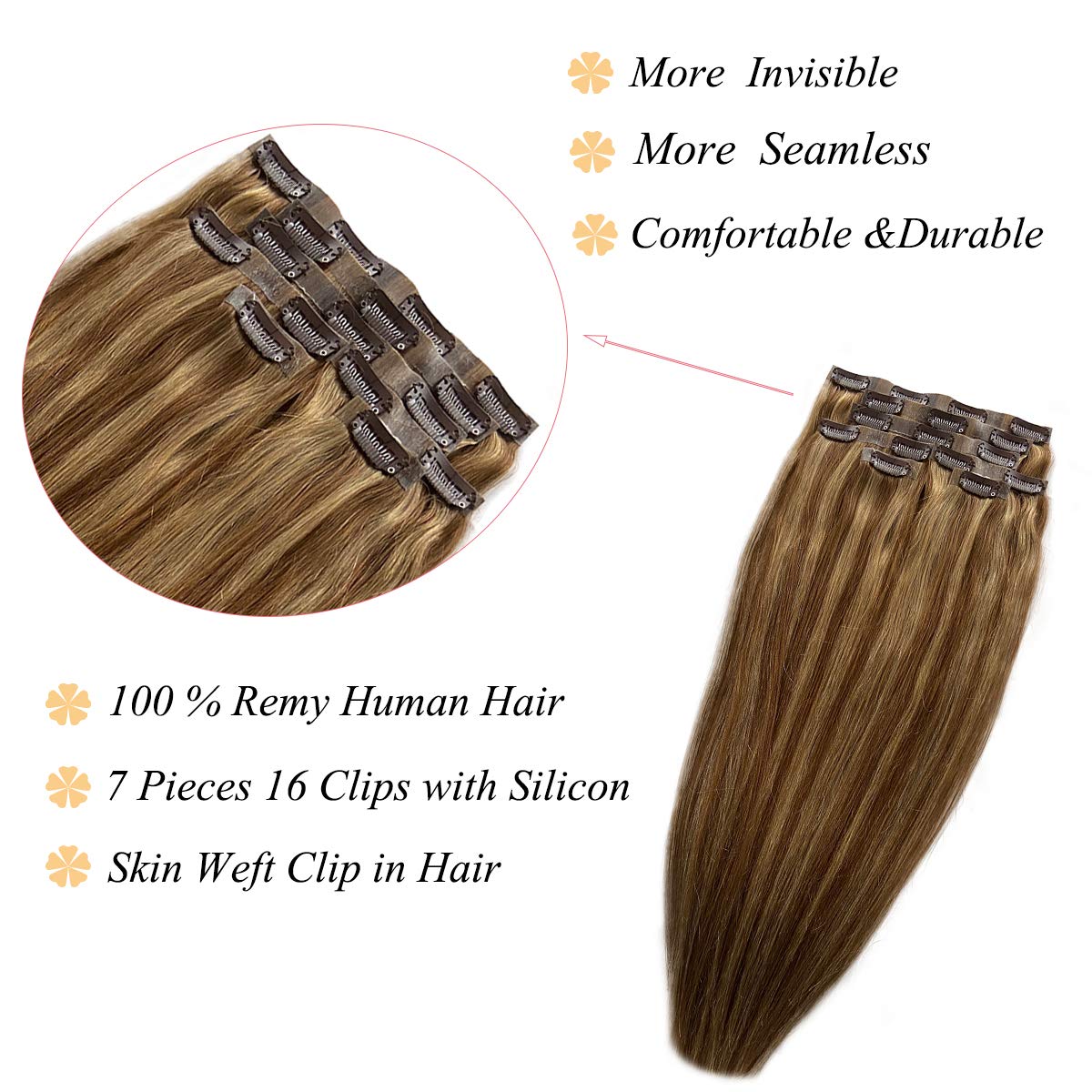 Ubetta 7-Piece Clip-In Human Hair Extensions - 14