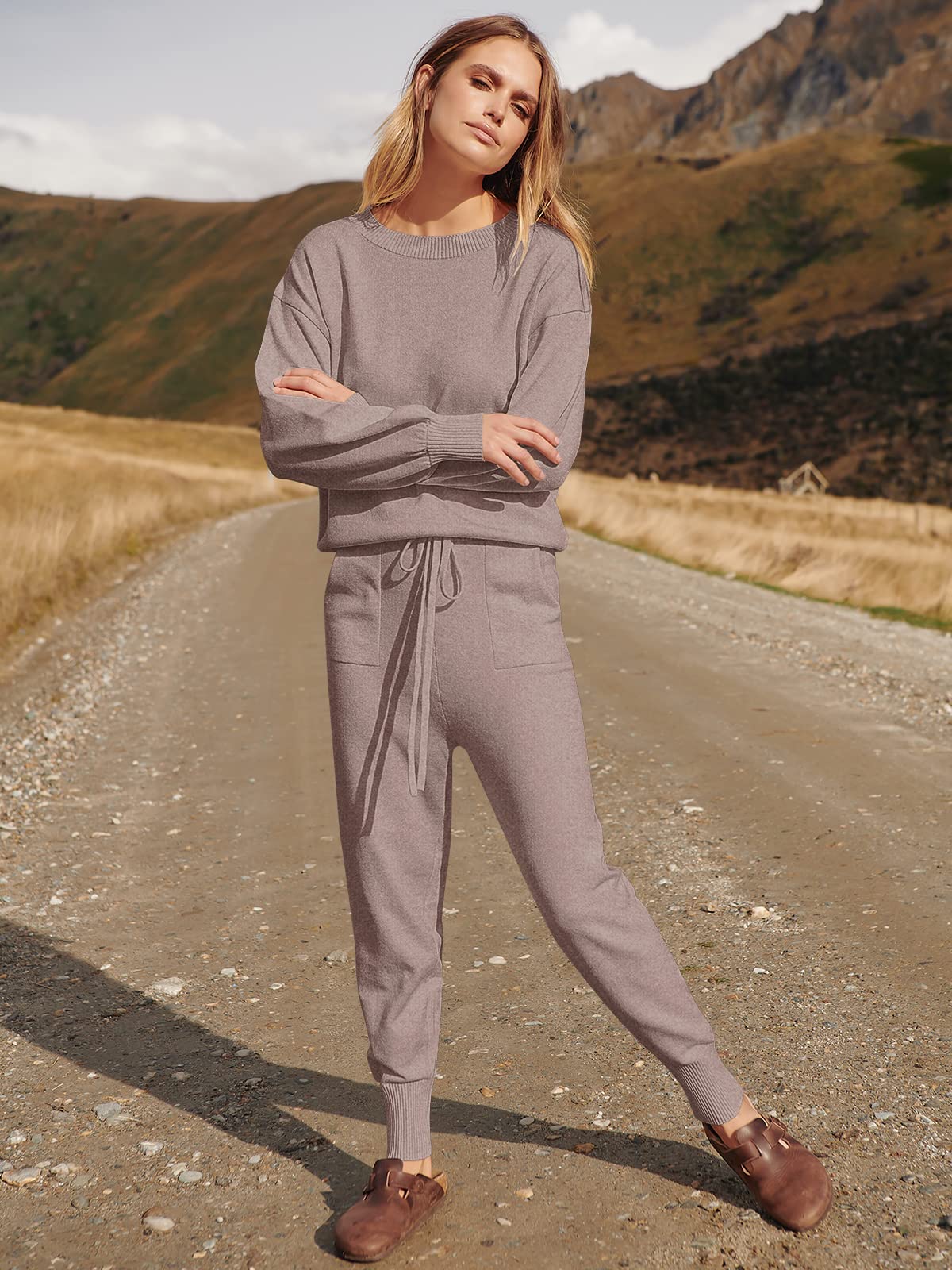 ANRABESS Women's 2 Piece Outfits - Cozy Long Sleeve Sweater & Drawstring Pants Lounge Set for Casual Wear, Home Comfort, and Relaxation