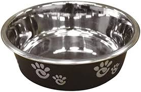 Barcelona Matte and Stainless Steel Pet Bowl - Non-Slip Dog Cat Food Water Dish - Durable Licorice Black Design for Indoor Outdoor Use - Perfect for Home, Travel, and Camping