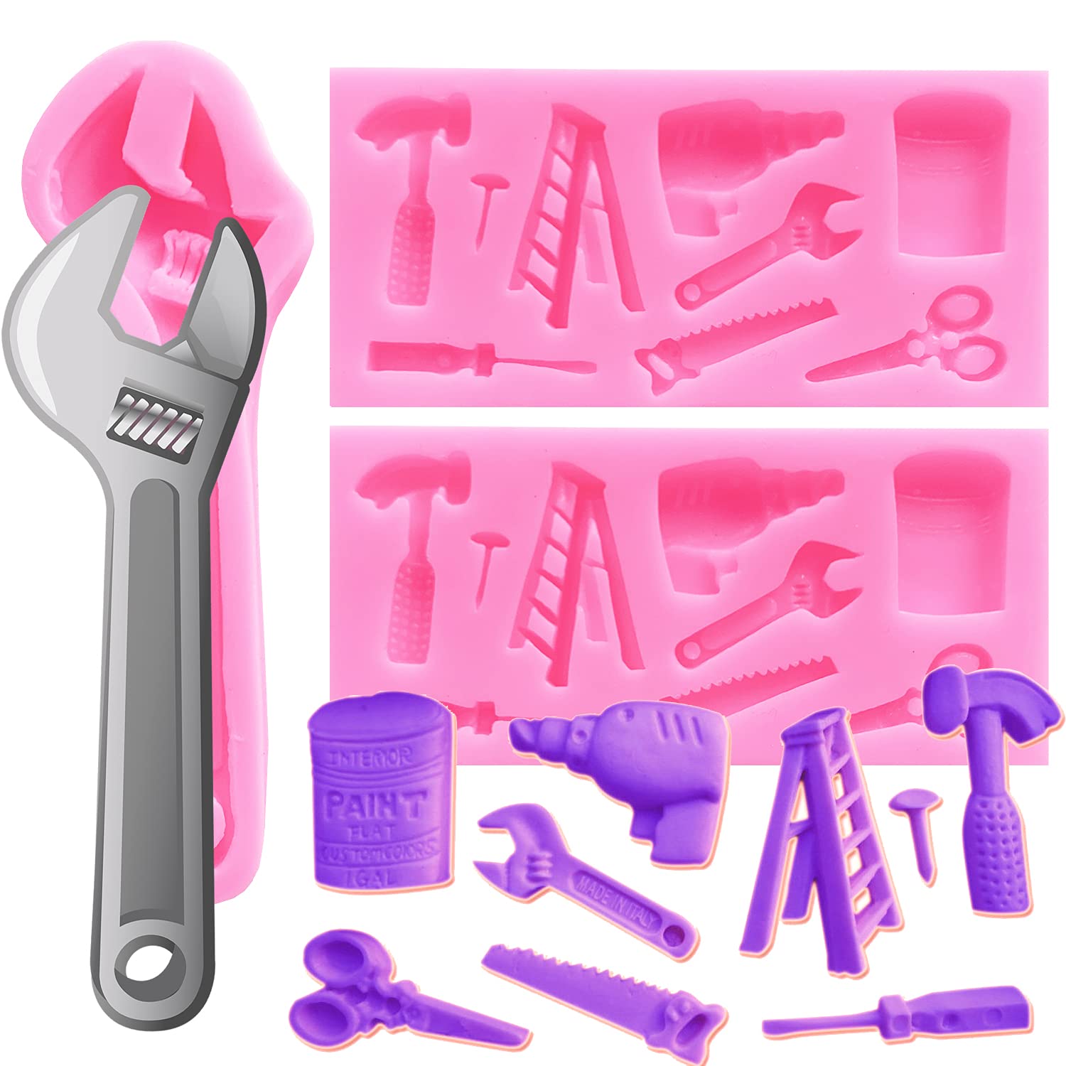 3Pcs Silicone Mold for Construction Tools - Fondant, Chocolate & Sugar Craft Molds - Mini Hand Tools for Cake Topper Decoration, Candy Making - Perfect for DIY Baking, Party Decor & Edible Crafts