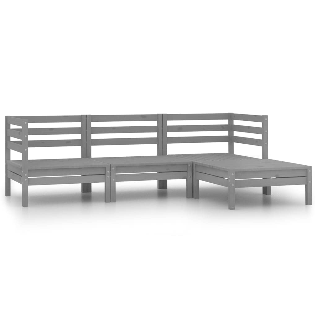 4-Piece All-Weather Patio Lounge Set - Solid Pinewood Outdoor Furniture for Terrace, Deck, Balcony, Garden & Lawn - Gray - Perfect for Relaxing, Entertaining & Outdoor Dining