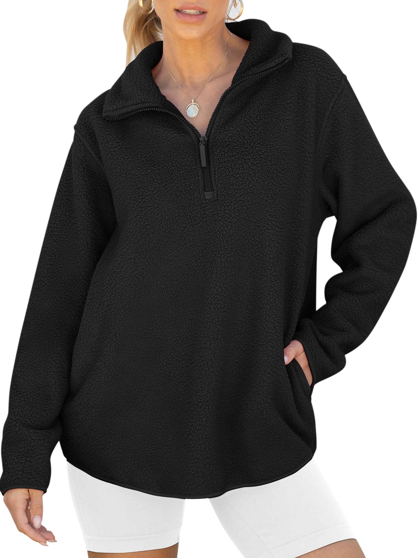 ANRABESS Women's Oversized Sherpa Fleece Half-Zip Sweatshirt with Fuzzy Collar | Cozy Quarter Zip Pullover for Fall & Winter 2025 | Casual Outerwear for Cold Weather, Lounging & Outdoor Activities