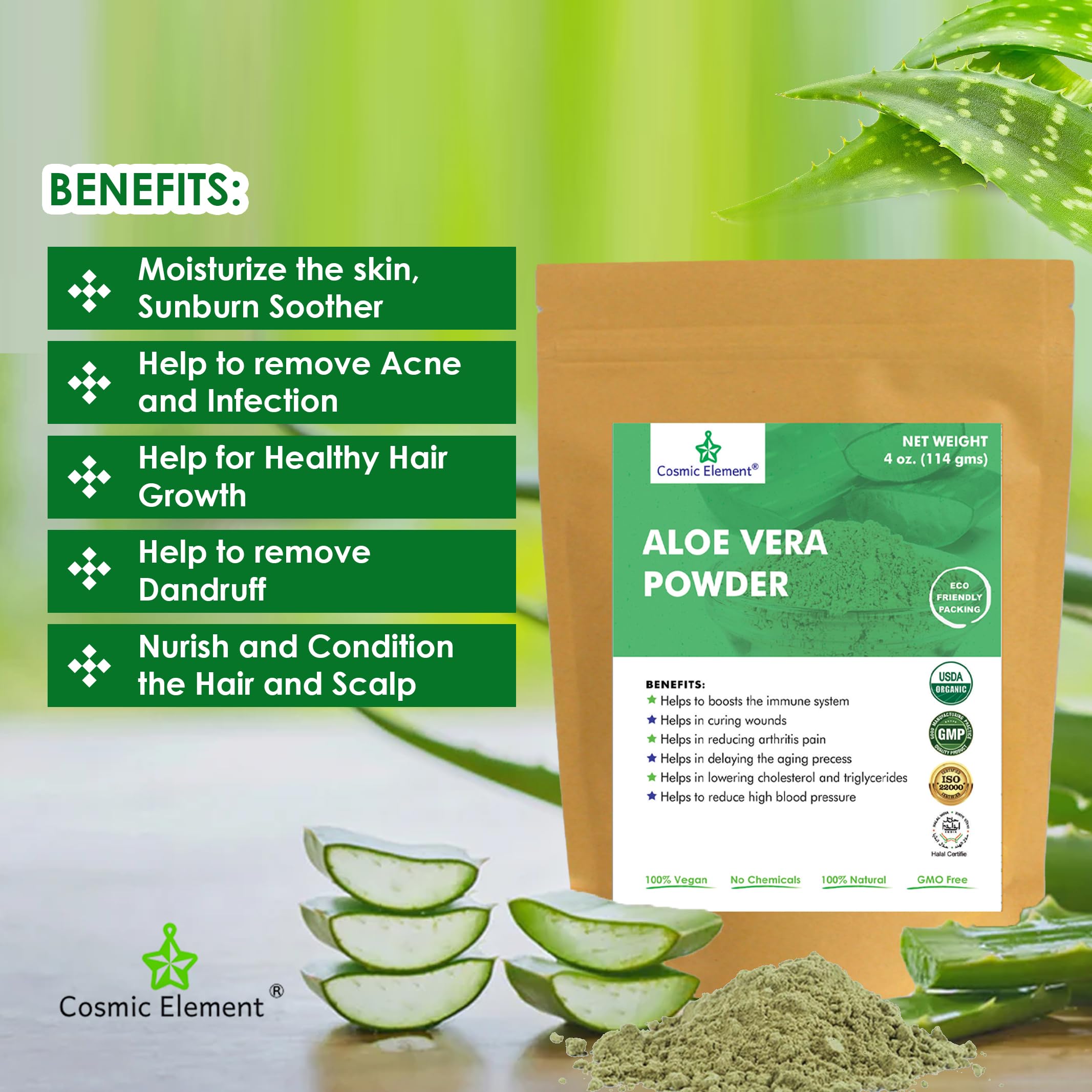 Organic Aloe Vera Powder 100% Pure | Hydrating After Sun Care, Moisturizing for Face, Body & Skin | Sunburn, Acne & Dry Skin Relief | Aloe Powder for Hair Growth | 4 oz | Perfect for DIY Skincare, Sunburn Recovery & Natural Hair Treatments