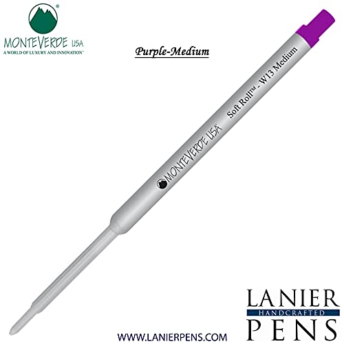 Monteverde Soft Roll Ballpoint Ink Refill W13 - Compatible with Waterman Style Pens - Purple Medium Tip 0.7mm - Smooth Writing for Office, School & Everyday Use