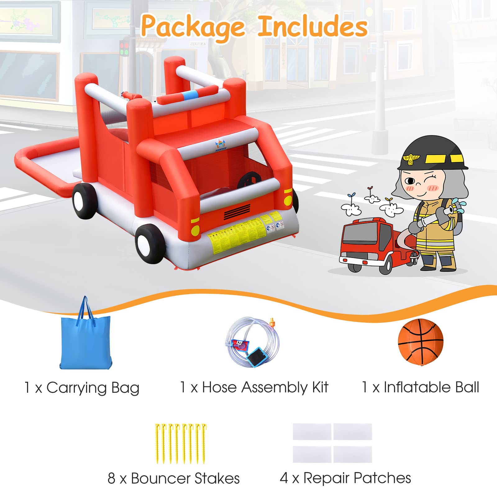 **BOUNTECH Inflatable Water Bounce House - Fire Truck Water Park Bouncy Castle with Slide & Splash Pool, Wet & Dry Combo for Kids Outdoor Play - Perfect for Backyard Birthday Parties, Summer Fun, Boys & Girls Ages 3-12**    *(Use Case: Ideal for backyard parties, summer gatherings, kids' outdoor play, and birthday celebrations!)*
