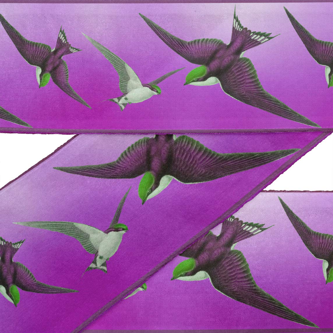 Purple Flying Swallow Bird Printed Velvet Ribbon Trim - 9 Yards x 3 Inches Wide for Sewing, Crafts & DIY Accessories | Perfect for Costume Design, Gift Wrapping & Home Decor