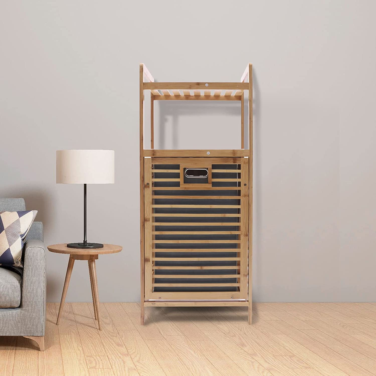 Eco-Friendly Bamboo Laundry Hamper & Storage Organizer with Detachable Rack & Shelves - Perfect for Bathroom, Bedroom, Living Room (37.4in Height) - Ideal for Clothes, Towels & Home Organization
