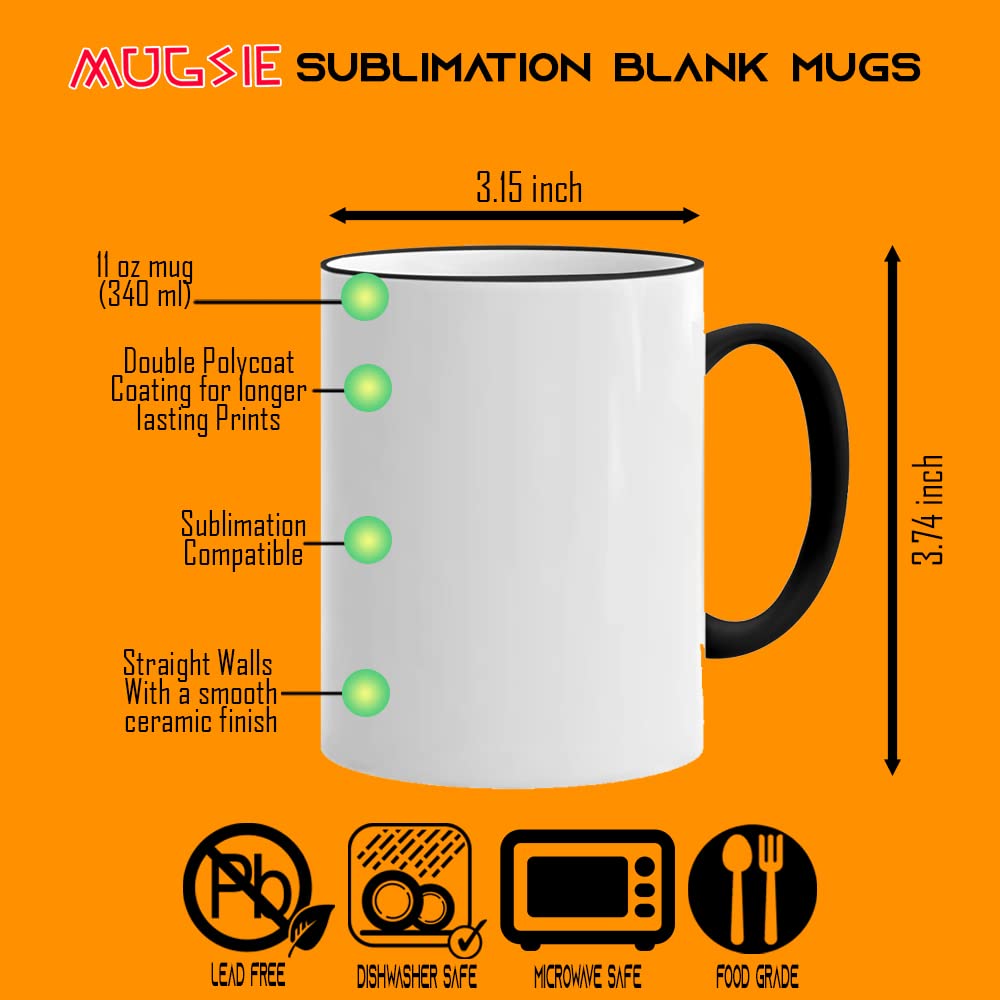12 Pack 11 oz Black Ceramic Sublimation Mugs with Comfortable Handle & Rim - Heat Transfer Ready for Custom Designs - Perfect for Coffee, Tea & DIY Gifts - Packaged in Protective Foam Cardboard Box