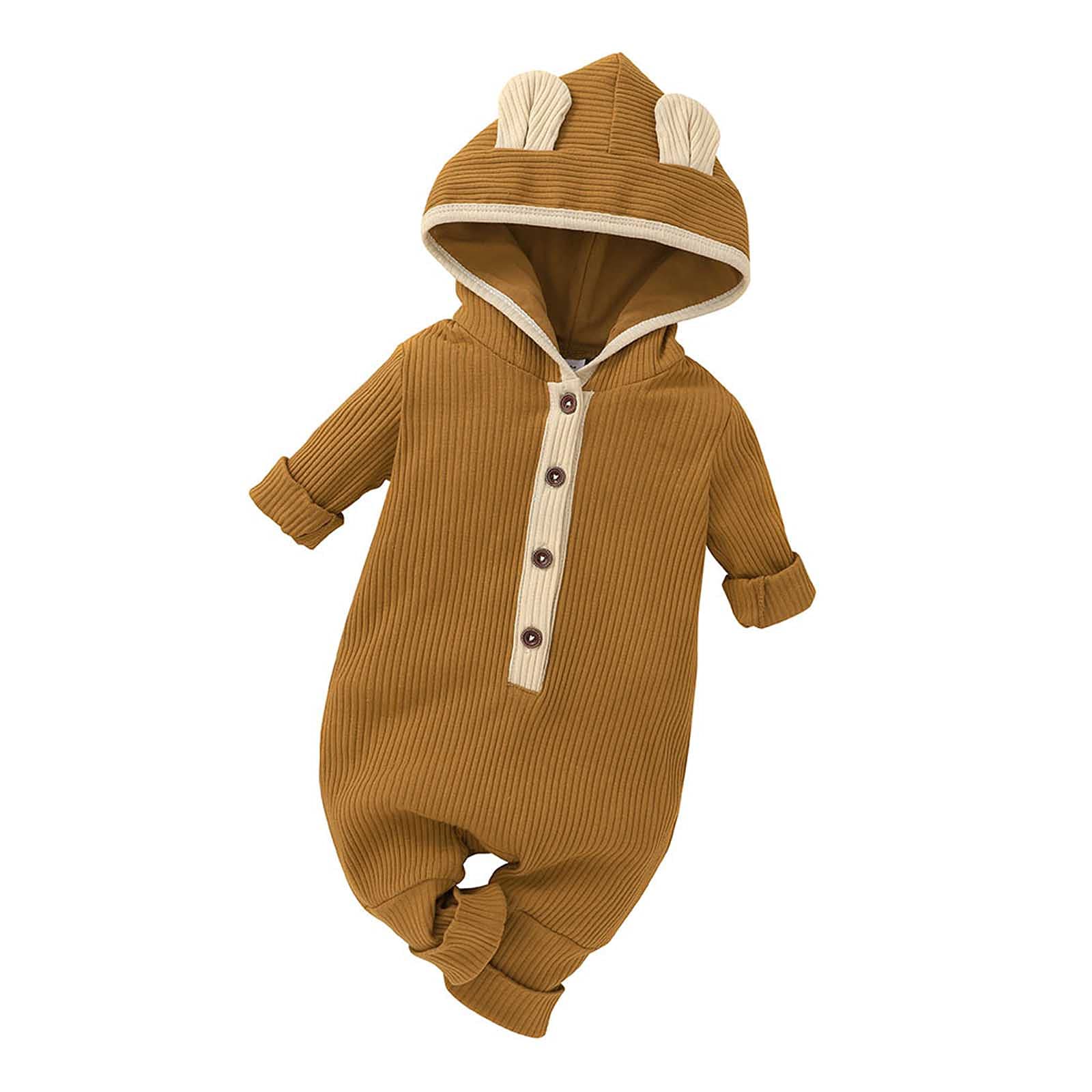 GERsome Toddler Baby Girl Boy Hooded Jumpsuit - Winter & Fall Long Sleeve Ribbed Button Romper with Bear Ears | Warm & Cozy Outfit for Playdates, Outdoor Adventures & Family Photos