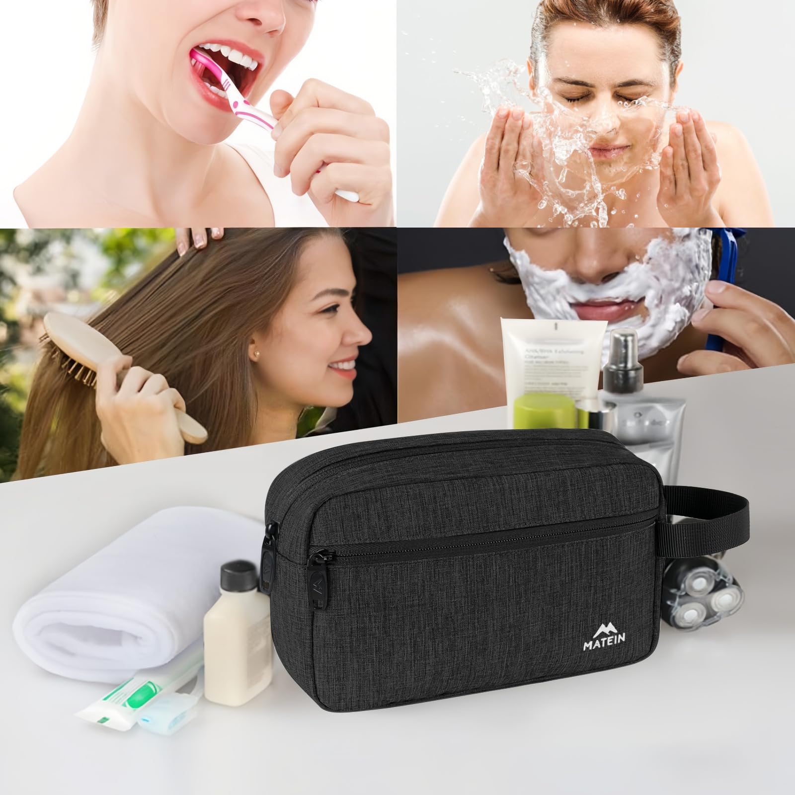 **Matein 2-Pack Waterproof Travel Toiletry Bag for Men – Durable Dopp Kit & Shaving Organizer – Compact Bathroom Essentials Pouch – Ideal for Camping, Gym & Business Trips – Perfect Gift for Travelers (Black)**