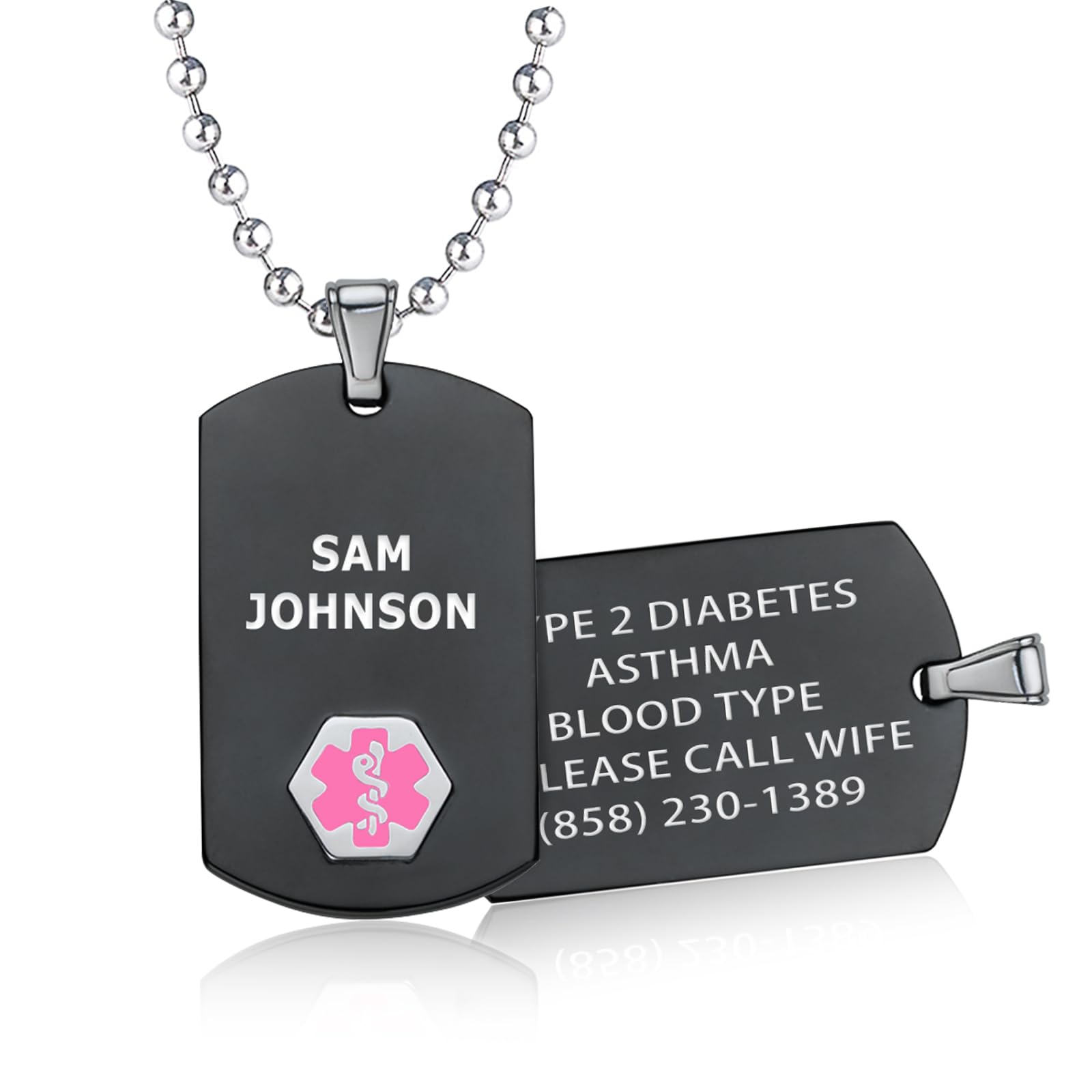 Divoti Custom Engraved Medical Alert Necklace for Men - Black & Silver Stainless Steel Medical ID Jewelry for Emergency Health Conditions (Diabetes, Allergies, Heart Disease) - Perfect for Daily Wear & Travel