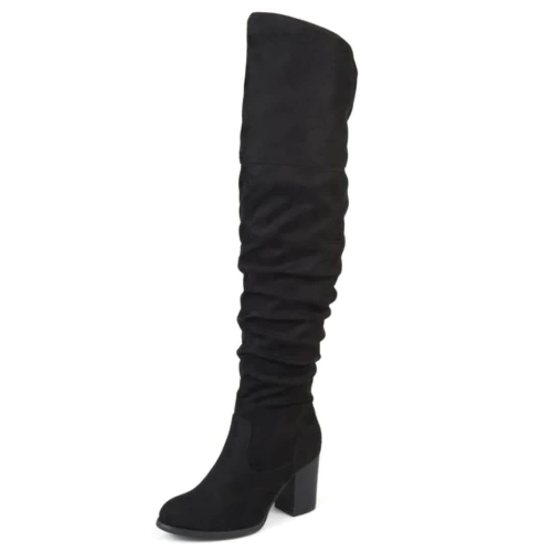 Journee Women's Extra Wide Calf Kaison Boots - Black, Size 8 Wide | Comfortable & Stylish Knee-High Boots for Wide Calves | Perfect for Work, Casual Wear & Winter Outfits