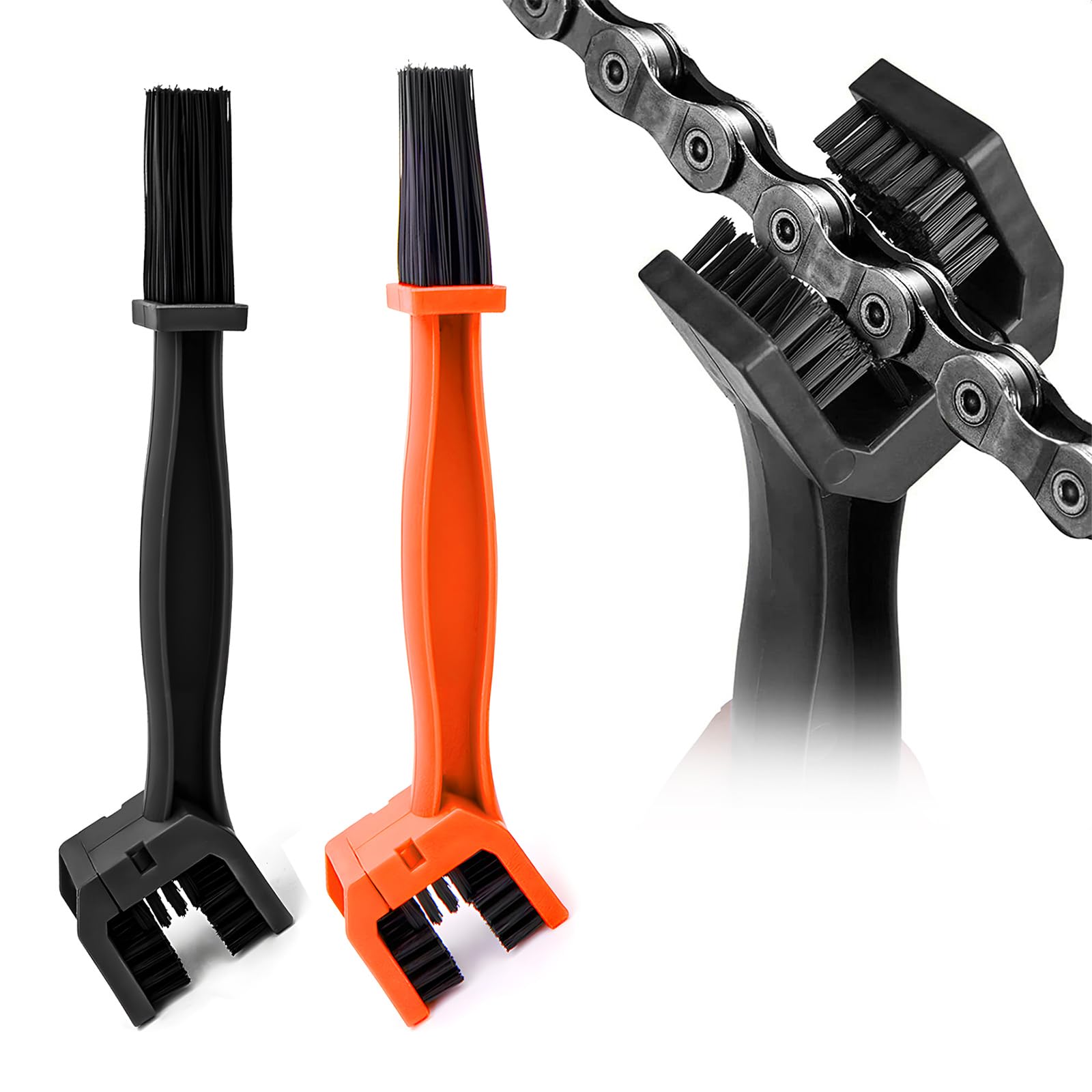 2PCS Universal Bike Motorcycle Chain Cleaner Brush Kit - Black+Orange for Gear Maintenance & Riding Care