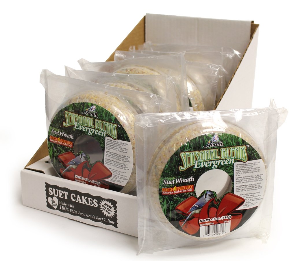 Heath Outdoor Products DD-45 Suet Wreath Cake Evergreen 18-Ounce, 6 Case - Ideal for Backyard Bird Feeding in Winter