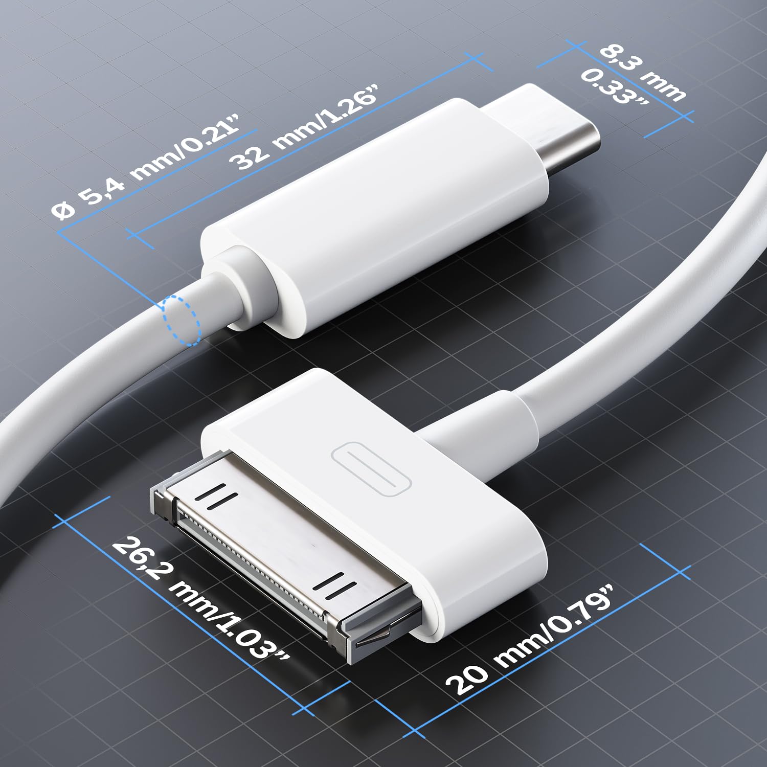 30-Pin to USB C Adapter Cable 6ft - Compatible with iPhone 4S/4/3GS/3G, iPad 3/2/1, iPod - Fast Charging & Data Sync - White - Perfect for Home, Office & Travel Charging Needs - CableDirect