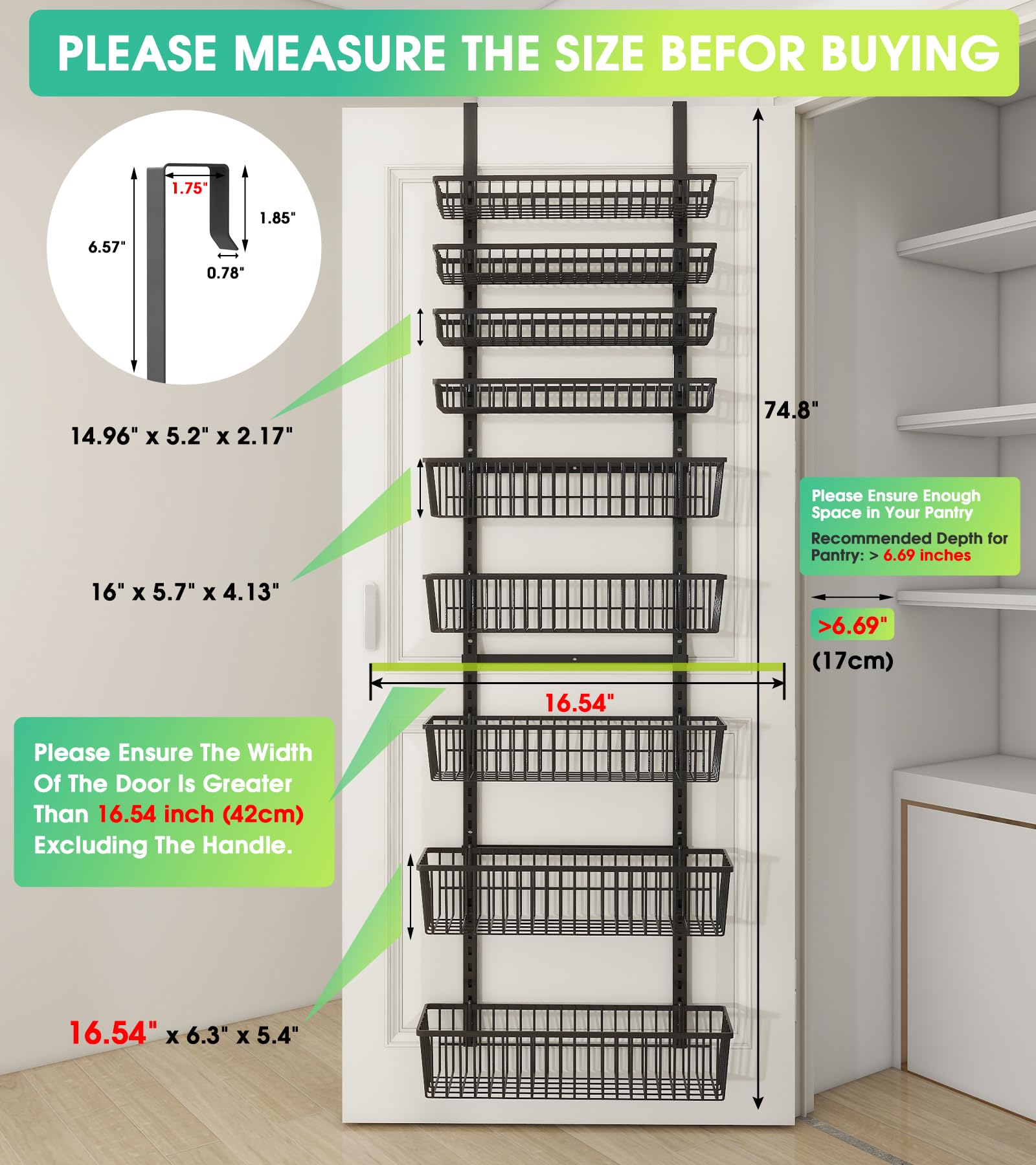 9-Tier Over The Door Pantry Organizer - Black Metal Hanging Spice Rack for Kitchen, Bathroom & Laundry Room Storage | Space-Saving Wall Mount Shelves for Spices, Seasonings & Home Organization | Perfect for Small Spaces & Clutter-Free Living