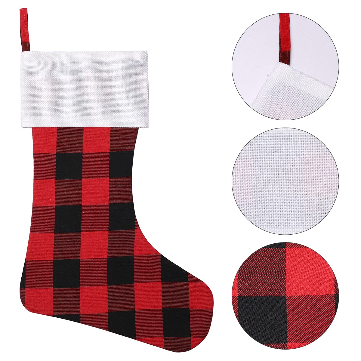 8 Pack Christmas Stockings 18 Inch - Buffalo Plaid Personalized Stockings for Family Holiday Decor, Xmas Party, Fireplace Mantel (White Cuff/Red Black Plaid) - Festive Home Decor & Gift Hanging Solution