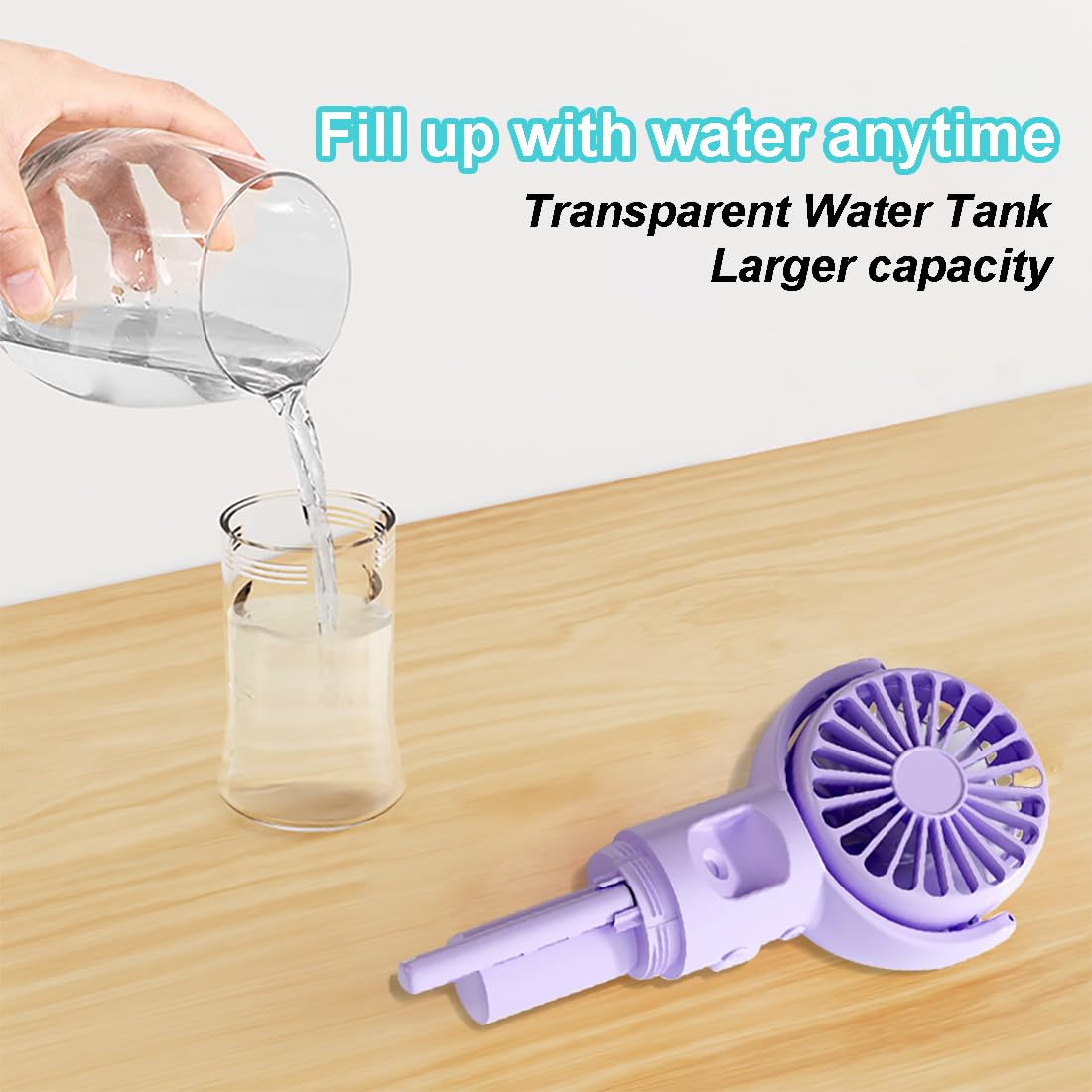 Rechargeable Handheld Misting Fan with 4 Speed Settings, 55ml Water Spray & 360° Foldable Design - Portable USB Personal Cooling Fan for Travel, Camping, Hiking, Beach, Outdoor Activities (Purple)