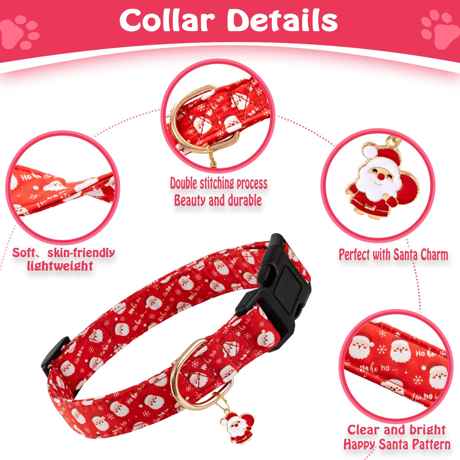 Festive Red Santa Claus Dog Collar - Adjustable Soft Pet Collar for Small, Medium & Large Dogs - Perfect Christmas Gift for Puppies (Male/Female) - Ideal for Holiday Photos, Christmas Parties & Festive Walks