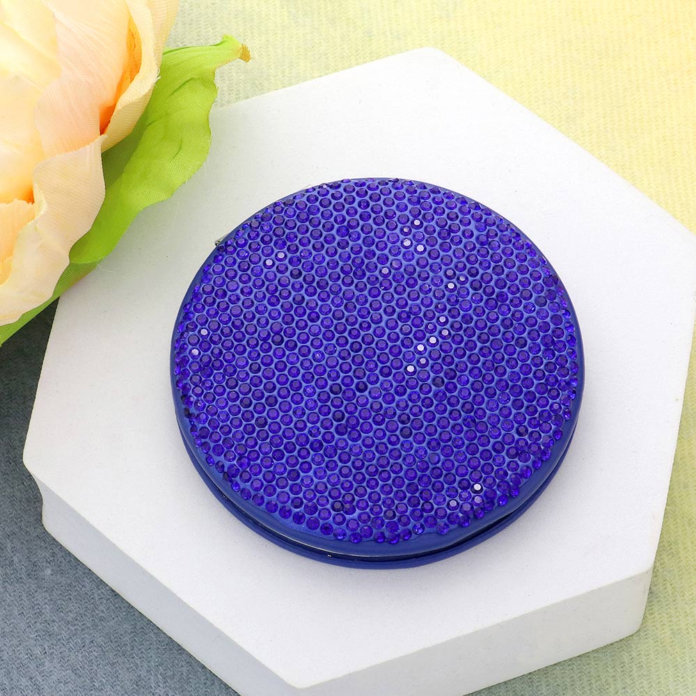Sparkly Rhinestone Round Compact Mirror with Bling - Portable Makeup Mirror for Women & Girls - Perfect for Travel, Purse, and Vanity Use