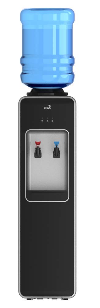 OASIS Top Load Hot and Cold Water Dispenser for 3/5 Gallon Bottles - LED Indicator Lights & Child Safety Lock - Black - Perfect for Home, Office, or Dorm Room Hydration