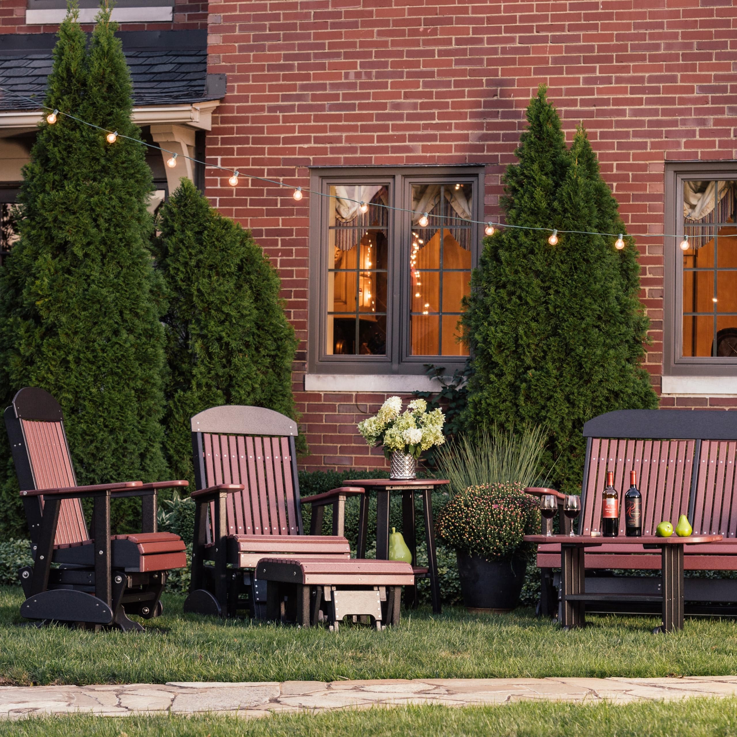 Premium Poly Lumber Deluxe End Table - Cherrywood & Black Finish - Outdoor Patio Furniture - Perfect for Garden, Deck, and Poolside Use