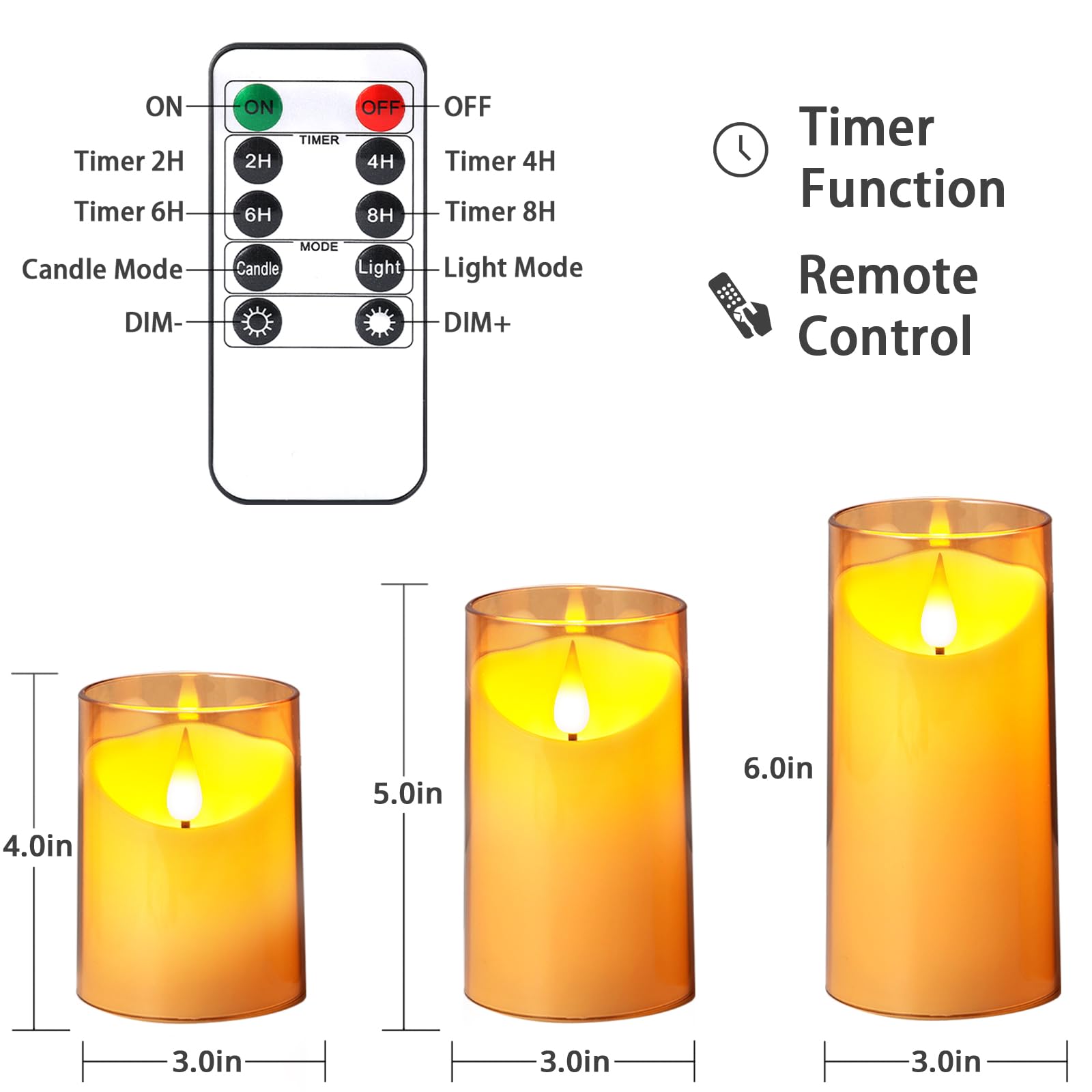 NURADA Flameless LED Candles - 3D Wick Battery Operated Fake Candles Set of 3 Gold Pillar Candles for Home Decor, Wedding, Party & Romantic Ambiance - Safe Acrylic Decorative Candles for Table Centerpiece, Fireplace & Bedroom Lighting