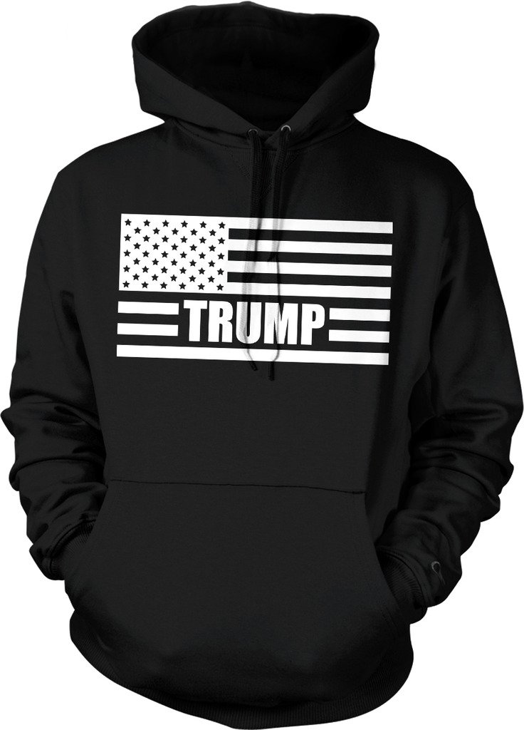 Trump American Flag Hooded Sweatshirt - Patriotic Trump 2024 Campaign Apparel for Supporters | Perfect for Rallies, Political Events & Conservative Fashion
