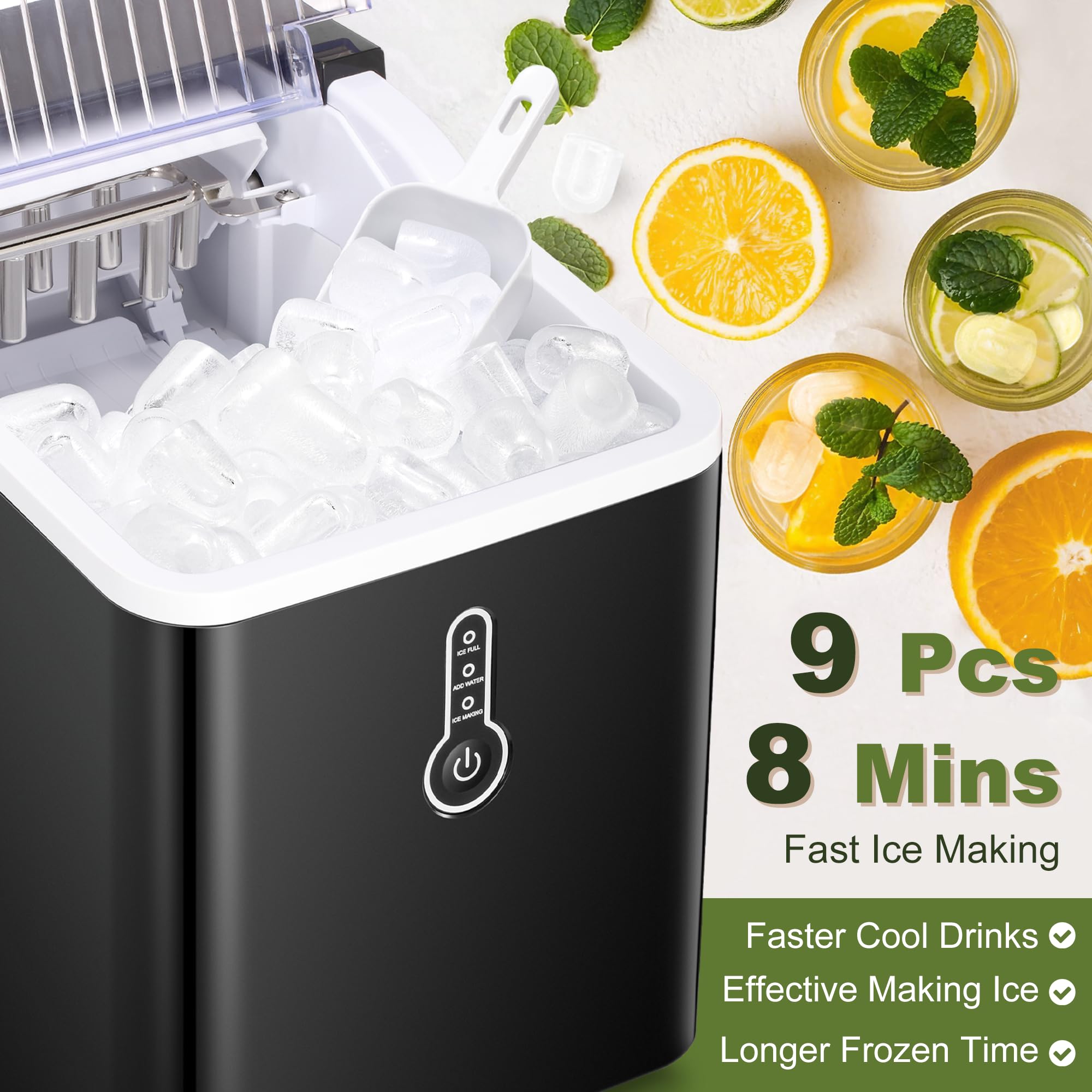 NicBex Countertop Ice Maker Machine - 26Lbs/24H, Self-Cleaning Portable Ice Maker with Ice Scoop & Basket, Makes 9 Cubes in 8 Minutes - Perfect for Home Kitchen, Office, Bar, Parties & Outdoor Events (Black)