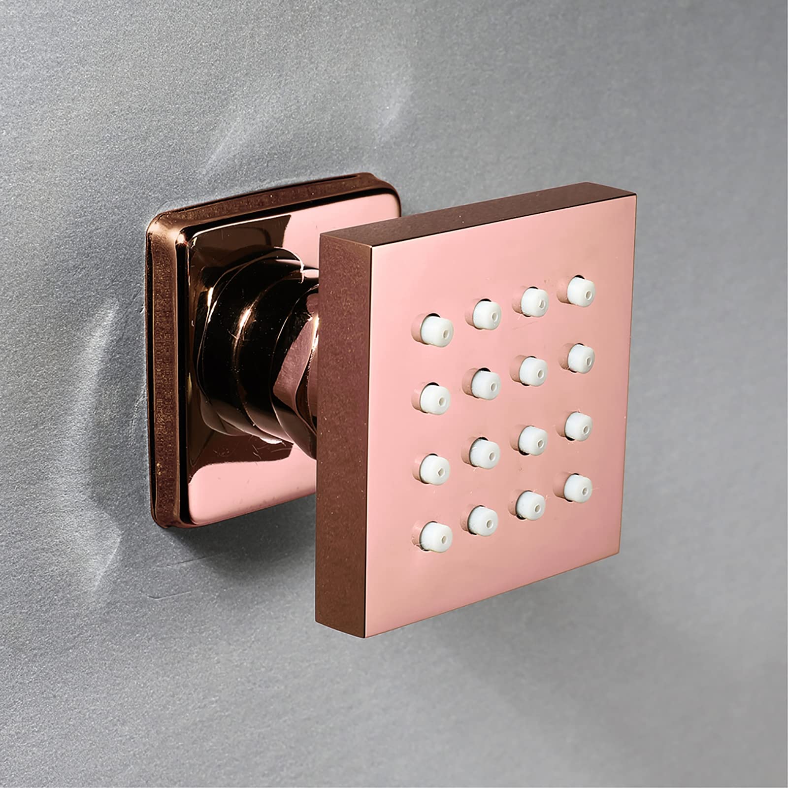 Premium Rose Gold Square Shower Body Spray Massage Jet - 4 Pack Adjustable Wall Mount Brass Shower Head Sprayer (50x50mm) for Luxurious Spa-Like Bathroom Experience