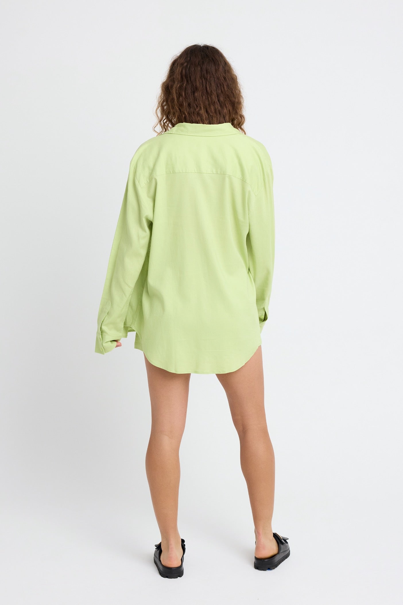Arden Women's Linen Button Down Shirt - Breathable Summer Blouse in Lime Green for Casual Outings & Office Wear