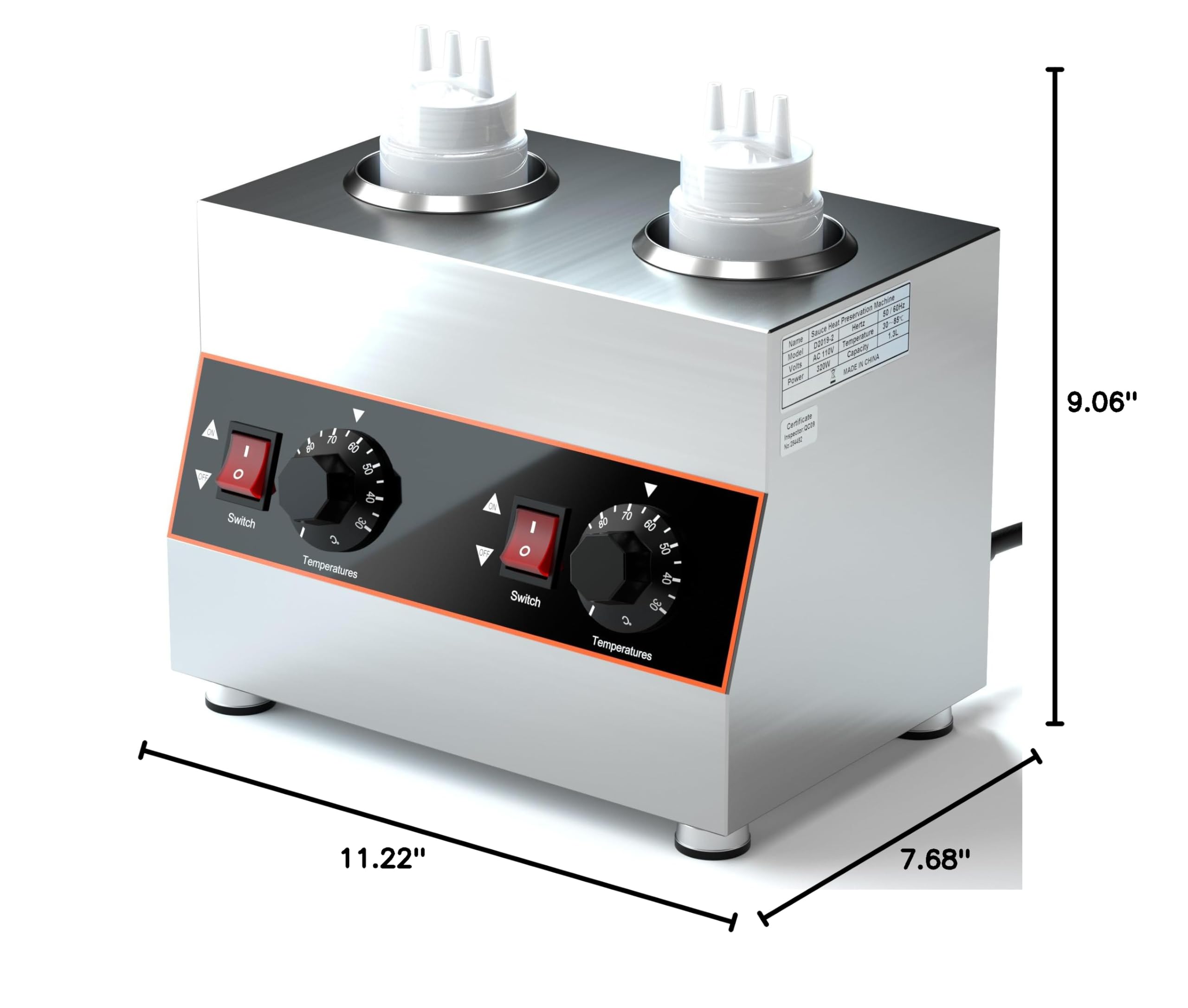 Electric Cheese Sauce Warmer - 2 Pot Hot Fudge Heater with 2 Bottles for Restaurants, Cafes & Catering - Perfect for Nachos, Fondue & Dessert Toppings