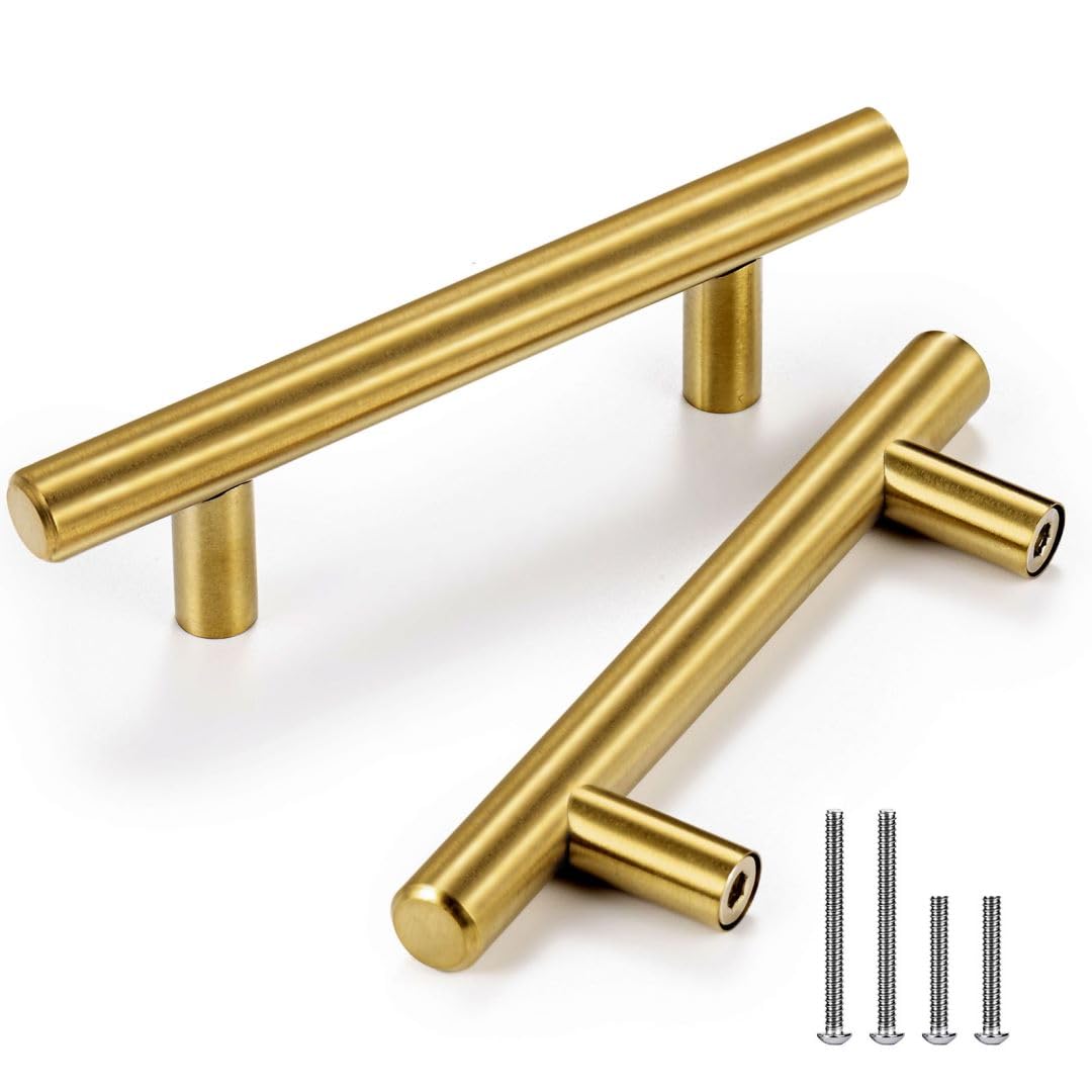 15 Pack 5 Inch Stainless Steel Cabinet Pulls - Brushed Brass Drawer Handles for Kitchen Cabinets, Dressers & Cupboards (3