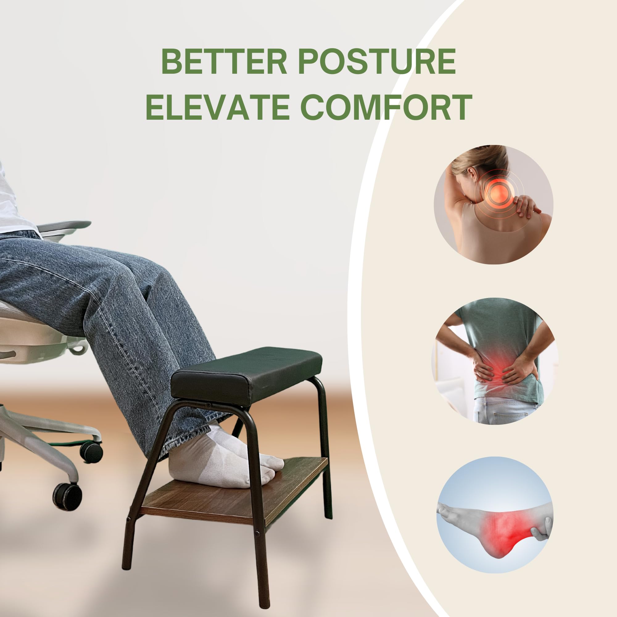 Ergonomic Double Step Footrest Under Desk - Adjustable Height Foot Stool Ottoman for Office & Home, Improves Posture & Circulation - Perfect for Workstations, Gaming Setups & Home Offices