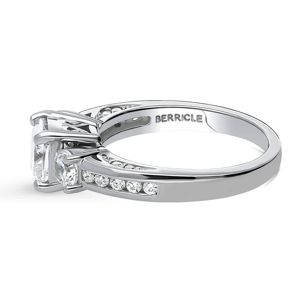 BERRICLE Sterling Silver 3-Stone Wedding & Engagement Ring - 1.5 Carat Cushion Cut Cubic Zirconia CZ Promise Ring for Women, Rhodium Plated, Size 4-10 - Perfect for Proposals, Anniversaries & Special Occasions