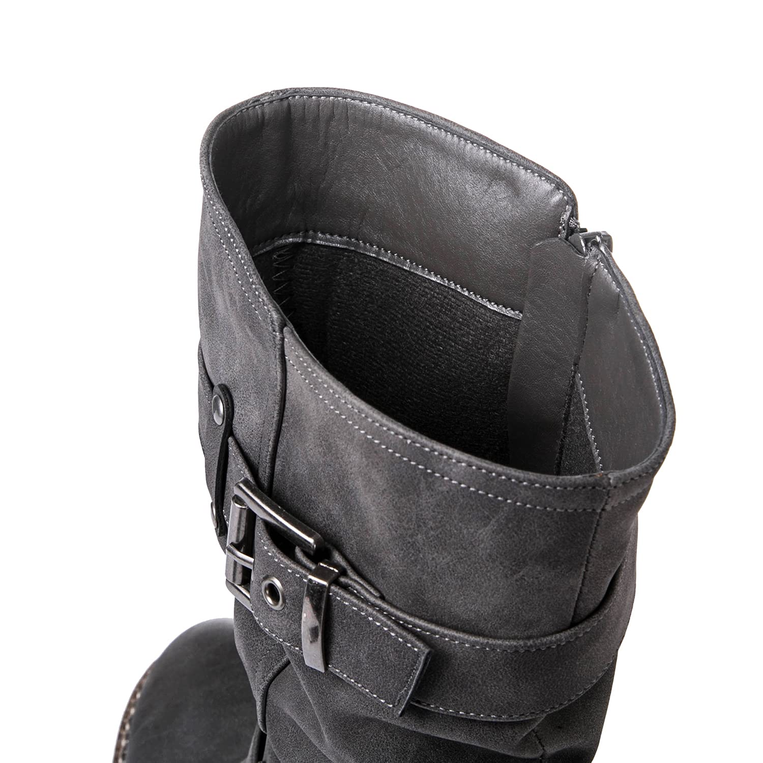 GLOBALWIN Women's Mid Calf Motorcycle Boots - Stylish Biker Riding Boots for Women | Perfect for Motorcycle Rides, Casual Outfits & Winter Fashion