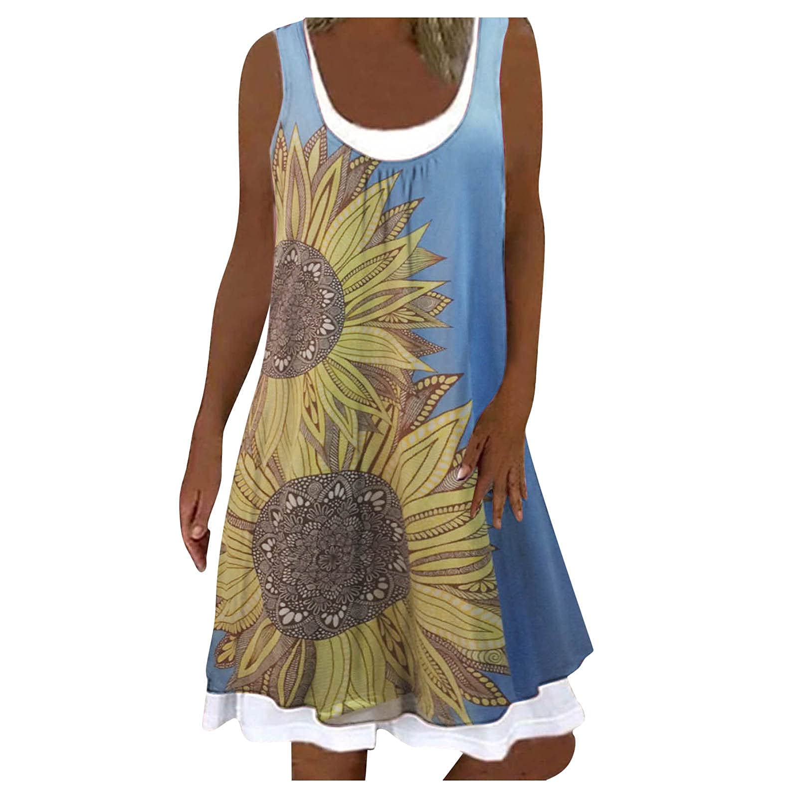 Hesxuno Women's Summer Dress - Casual Boho Floral Printed Sleeveless Strap Midi Dress for Beach, Vacation & Outdoor Activities | Plus Size Flowy Dress for Women