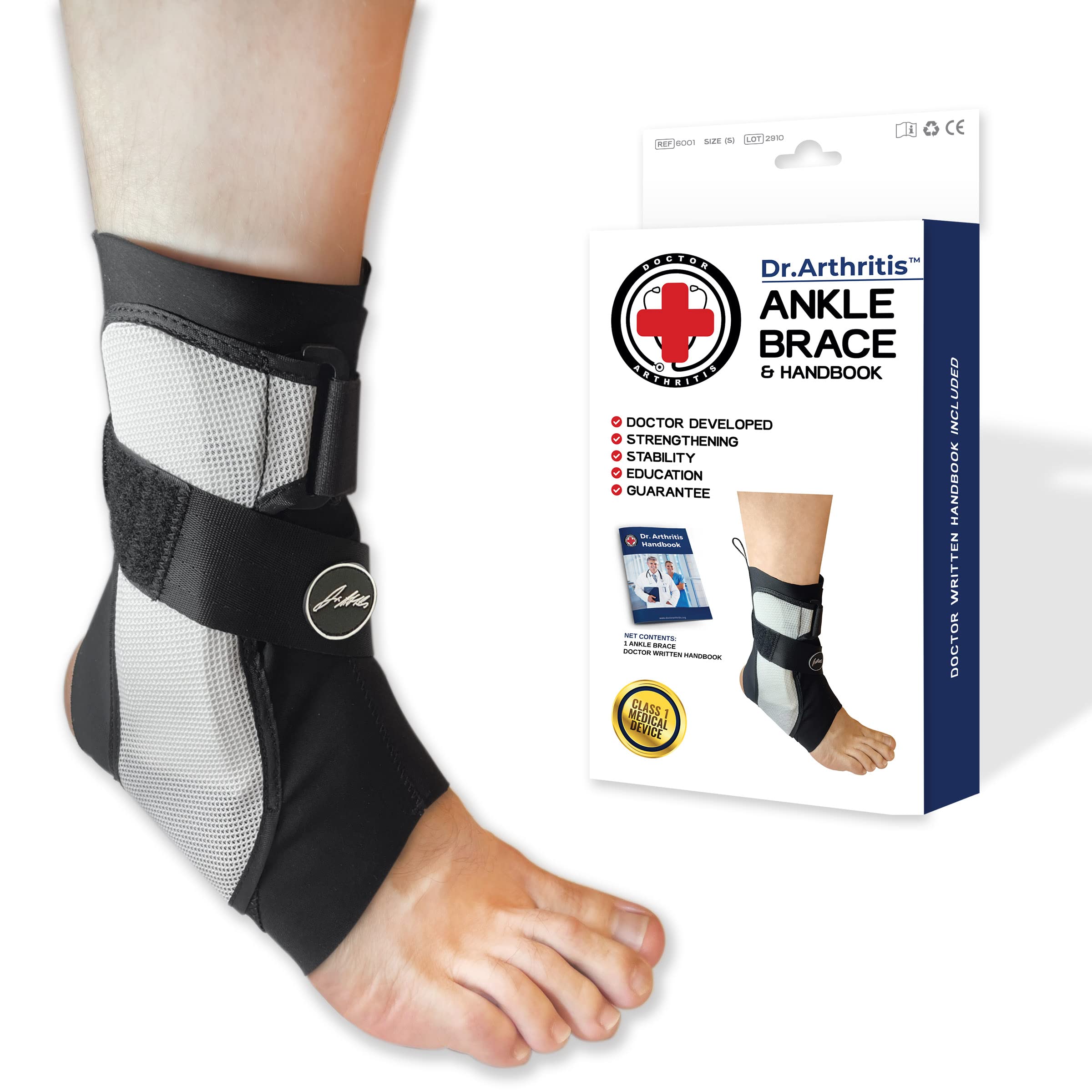 **Dr. Arthritis Medici Orthopedic Ankle Brace with Integrated Splint - Support for Sprains, Achilles Tendonitis & Peroneal Tendonitis (Size L, Right Foot) - Ideal for Running, Hiking & Post-Injury Recovery**