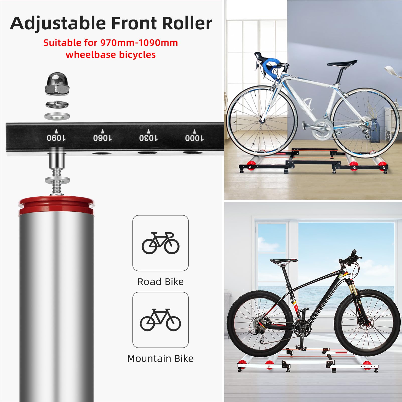 ROCKBROS Adjustable Bike Rollers Trainer Stand - Foldable Indoor Cycling Exercise Equipment with Resistance for MTB & Road Bikes | Perfect for Home Workouts & Winter Training