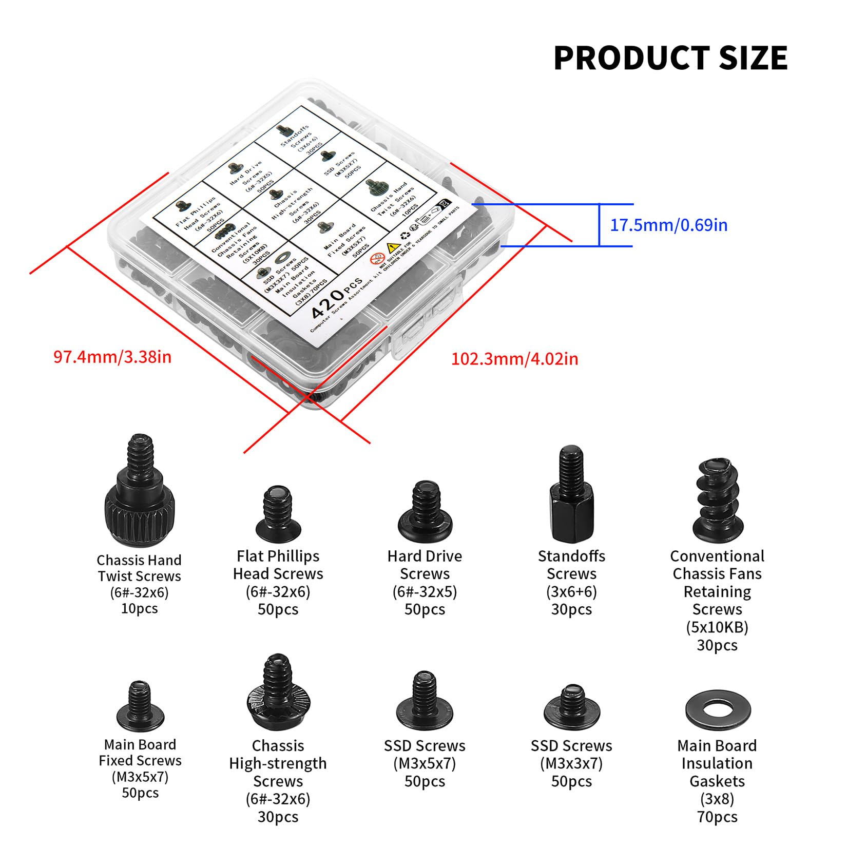 420pcs Computer Screws & Motherboard Standoffs Kit - M2 M3 Screws for PC Build, Laptop Repair, HDD/SSD Installation - Compatible with Computer Case, Fans & Hardware Accessories (Perfect for DIY PC Assembly & Tech Maintenance)
