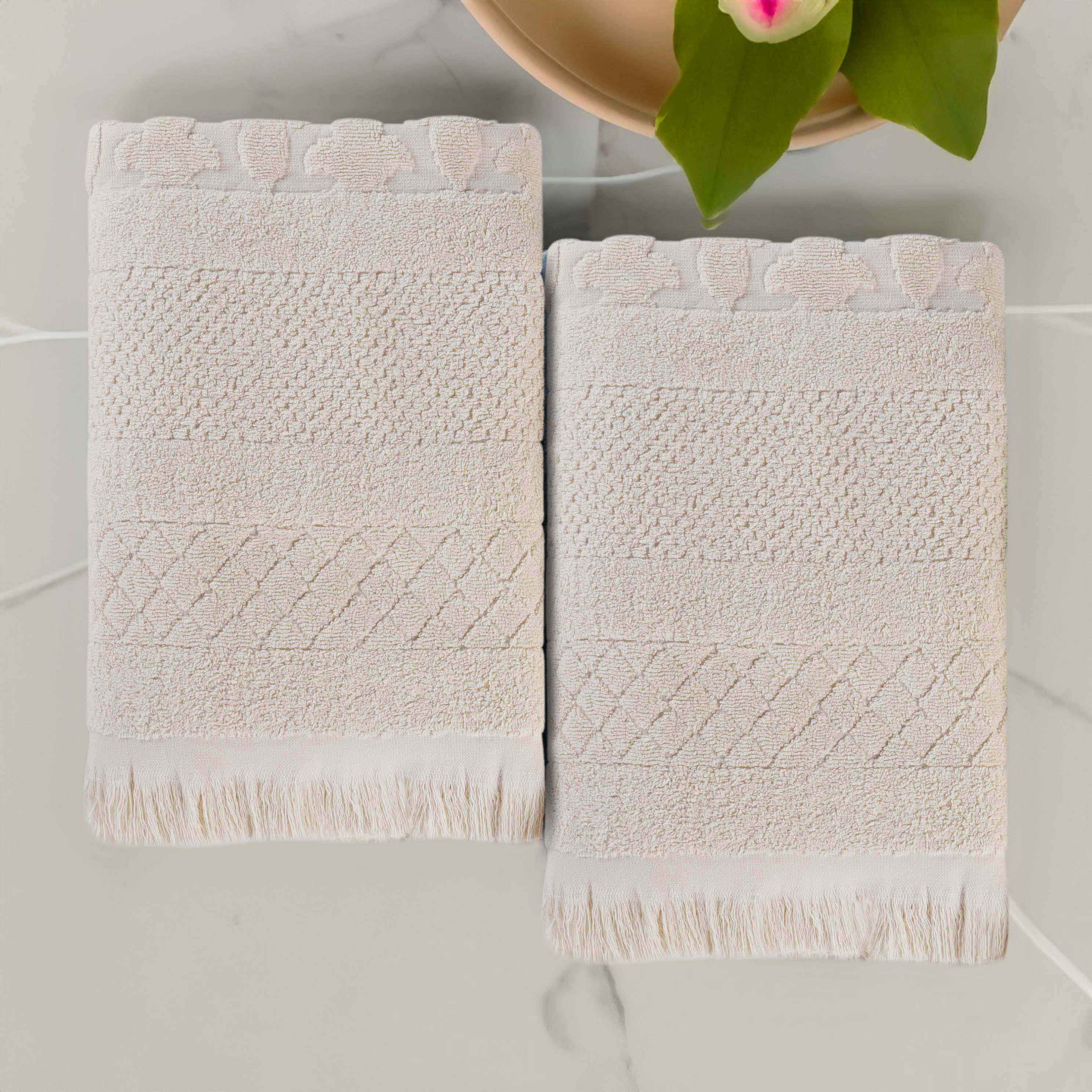 Premium Rolla Cotton Geometric Jacquard Plush Absorbent Bath Towel Set of 2 - Ultra Soft & Quick Dry Bath Sheets for Spa, Hotel & Luxury Home Use