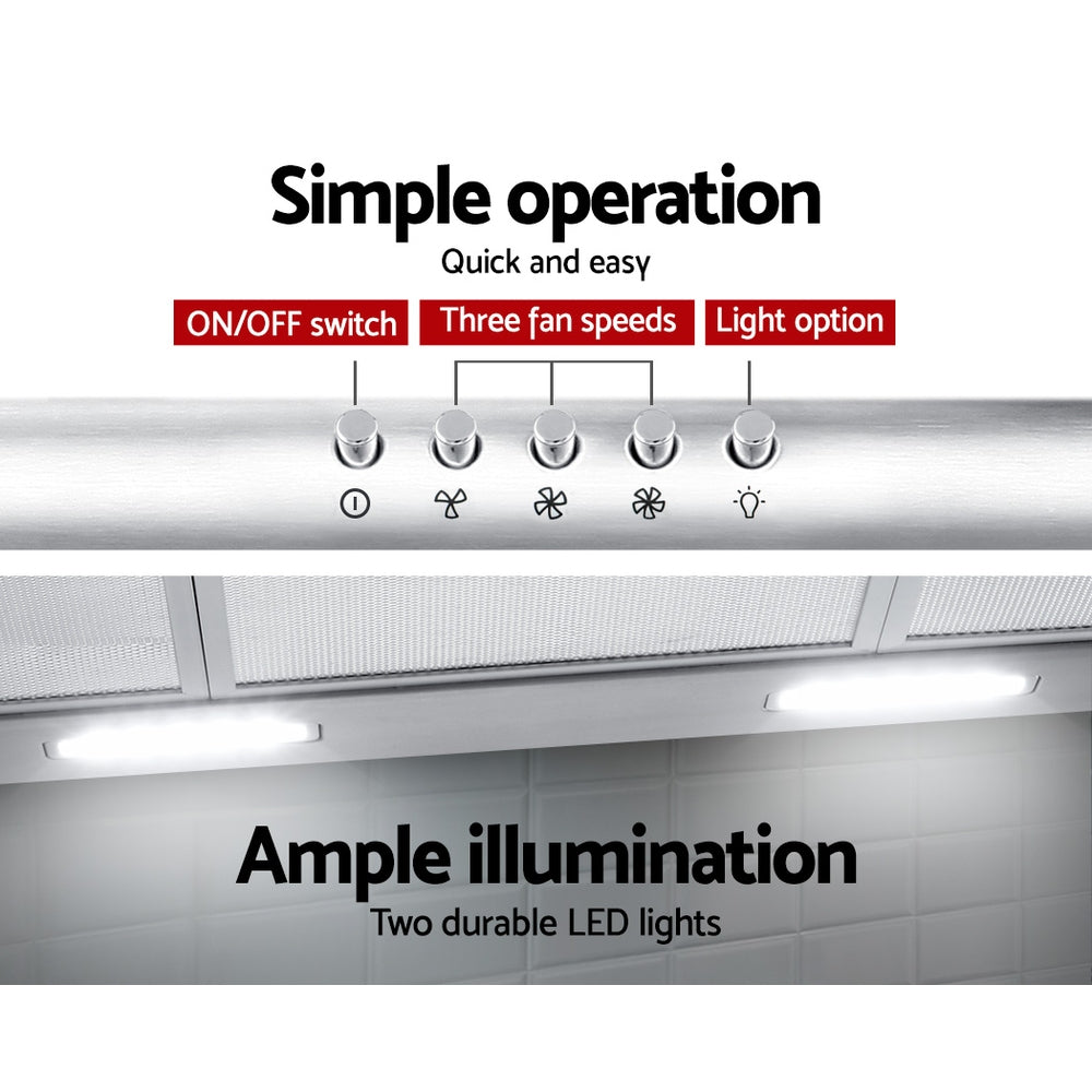 Devanti 900mm Stainless Steel Range Hood - 90cm Kitchen Exhaust Fan with Powerful Suction for Smoke & Odor Removal - Perfect for Home Cooking, Grilling, and Frying