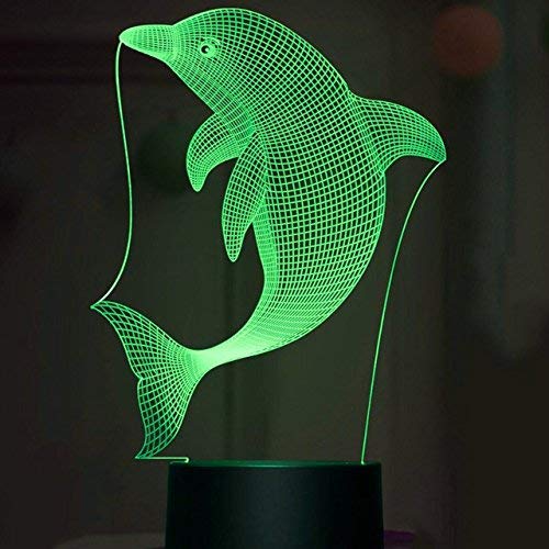 3D Dolphin Night Light Lamp - 7 Color Changing LED Illusion Lamp with Touch Switch, USB Powered, Acrylic Flat ABS Base - Perfect for Bedroom, Kids Room, Desk Decor & Gift Ideas