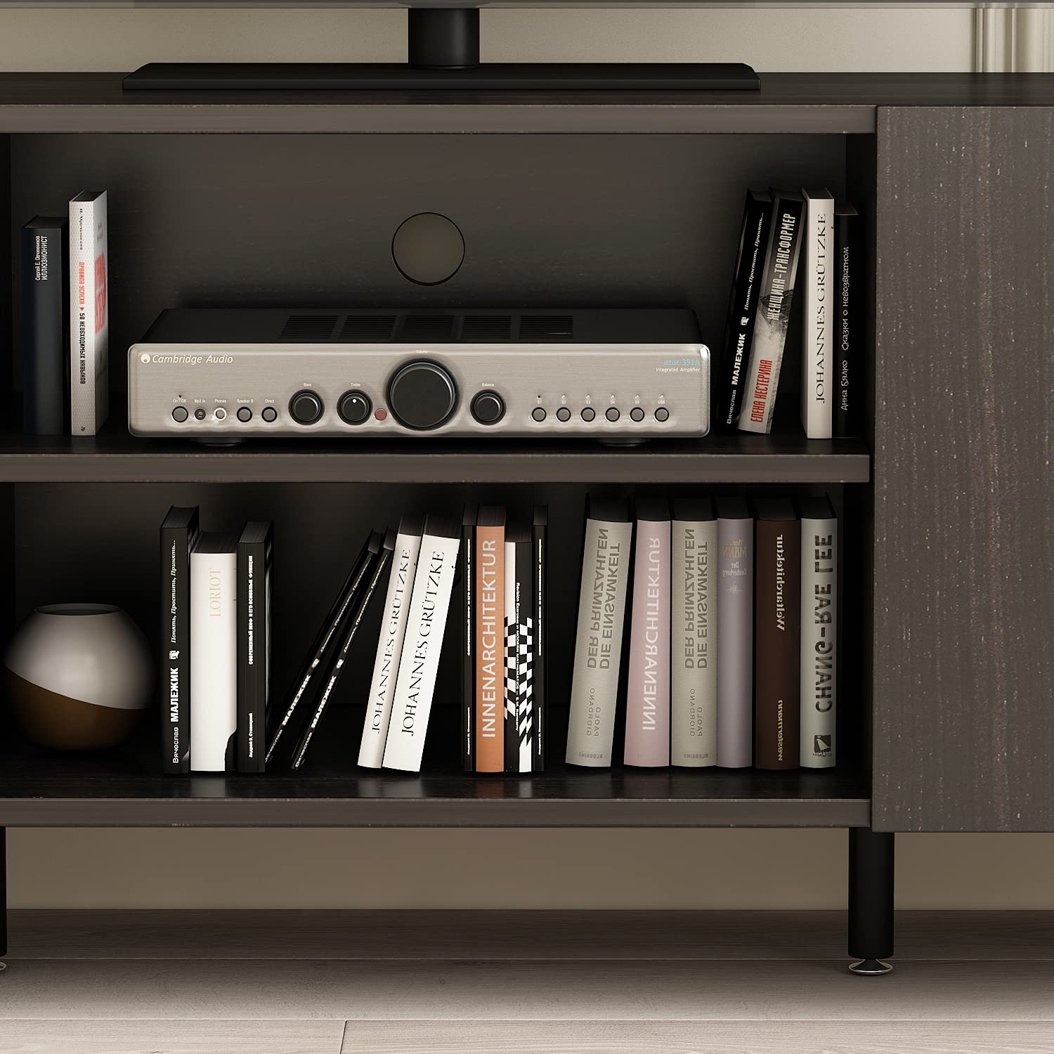 FUFU&GAGA 65 Inch TV Stand - Modern Wood & Metal Legs Entertainment Center with 2 Storage Cabinets & 2 Open Shelves - Universal Media Console for Living Room, Home Theater & Gaming Setup (Black-Brown)