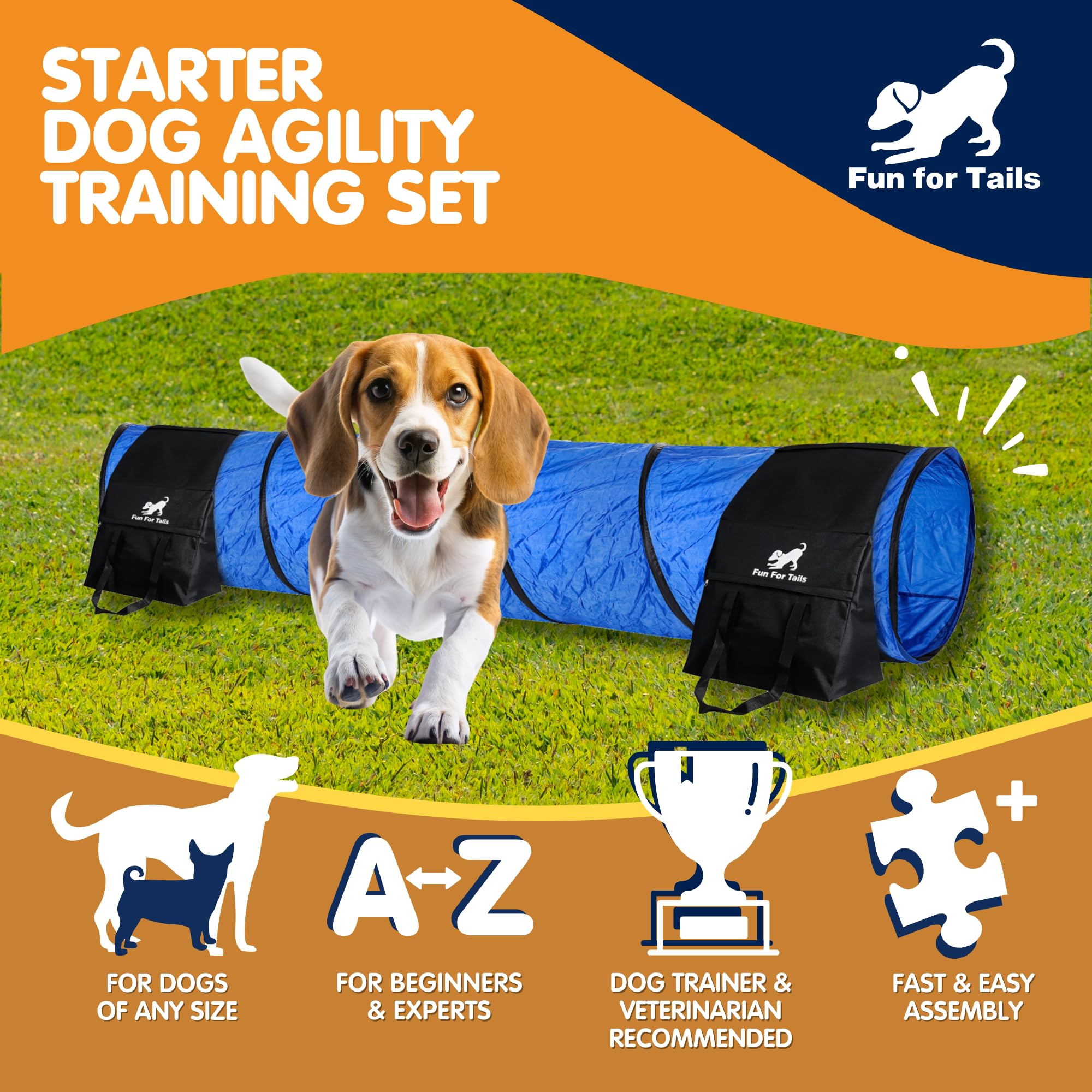 Premium Dog Agility Training Kit with Adjustable Hurdles, Tunnel & Treat Pouch - Complete Starter Set for Backyard Agility Courses, Puppy Training & Outdoor Exercise - Includes Jump Bars, Collapsible Tunnel, Tennis Ball & Training Rope for Small to Medium Dogs