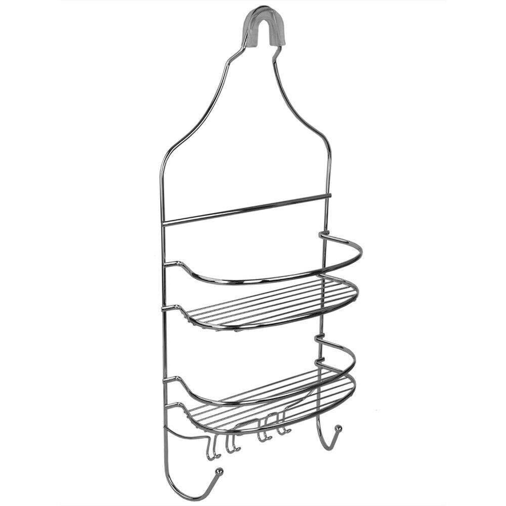 XDE Chrome Plated Steel Flat Wire Shower Caddy - Bathroom Organizer & Storage Solution for Shampoo, Soap, Razor - Perfect for Shower, Bathtub & Bathroom Organization