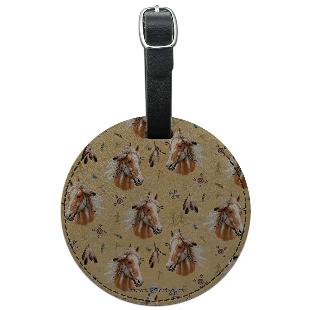 Palamino Horse Selfie Pattern Round Leather Luggage Tag - Durable Carry-On ID Tag for Travel Bags & Suitcases - Perfect for Airports, Vacations & Business Trips