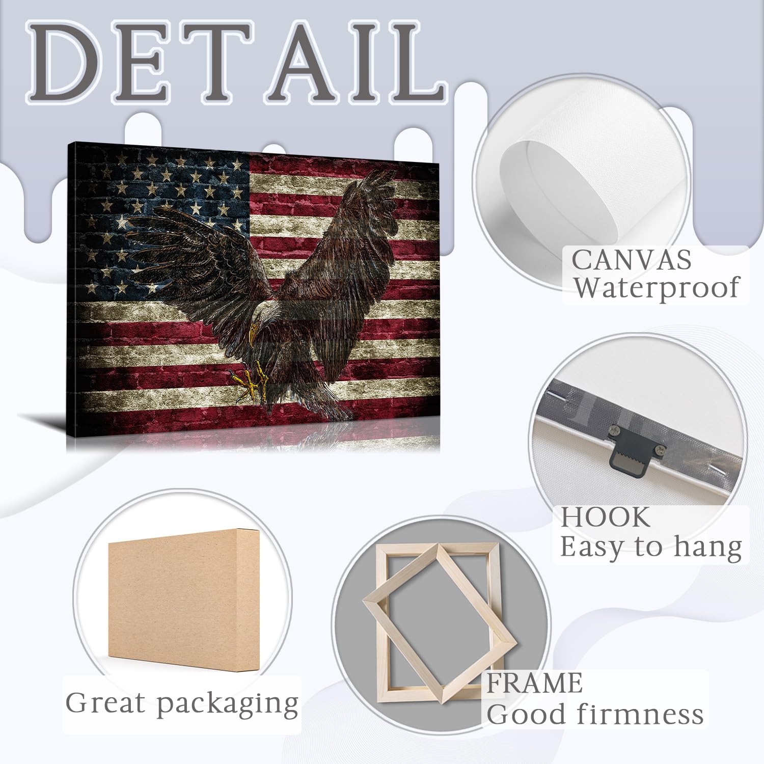 Patriotic American Flag Wall Art - 16x24 Inch Eagle & Flag Military Decor for Bedroom, Living Room - Perfect for Veterans Day, Independence Day & Home Office Decor