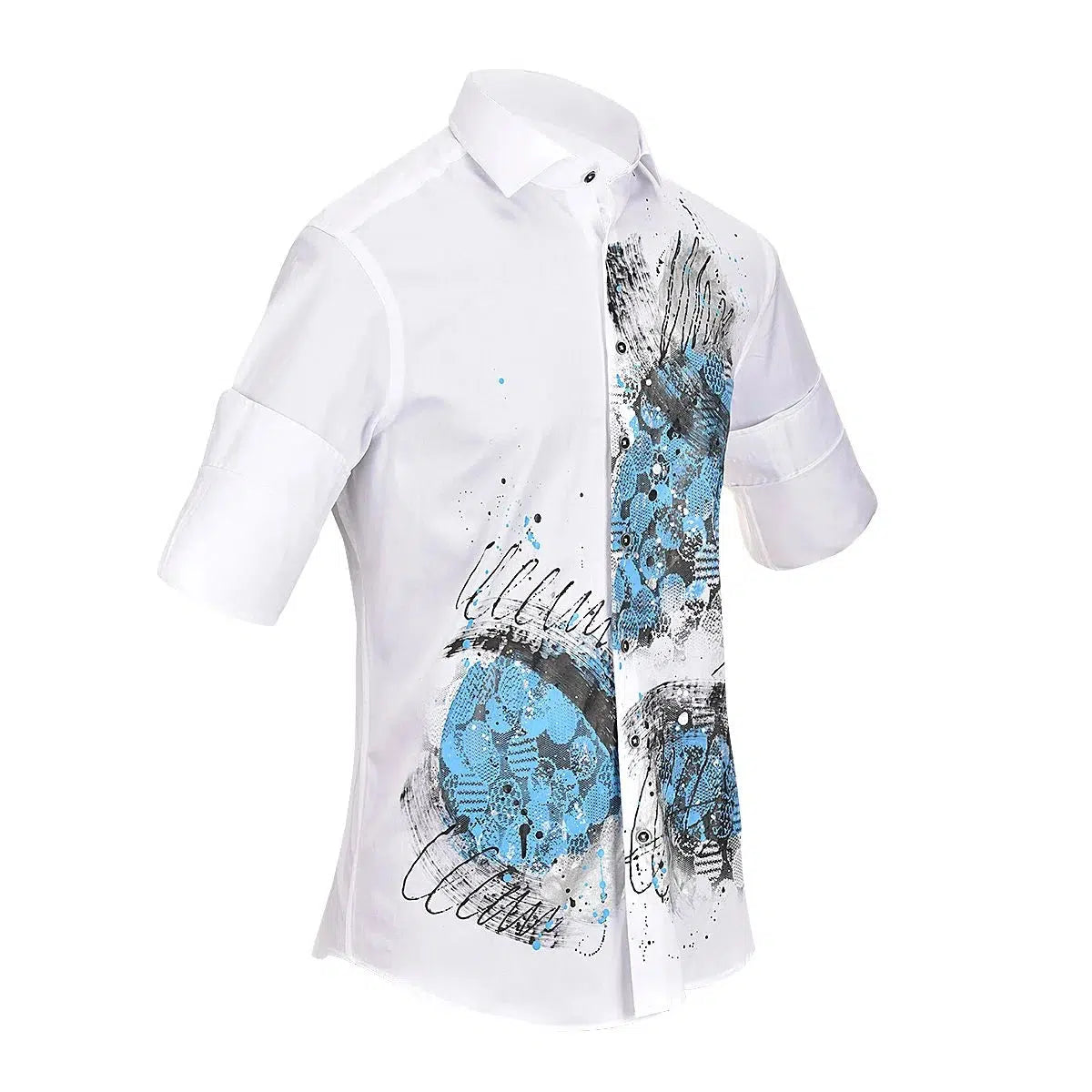 CM0W584 Men's White Casual Hand-Painted Fashion Shirt - Stylish & Comfortable for Everyday Wear, Office & Outings