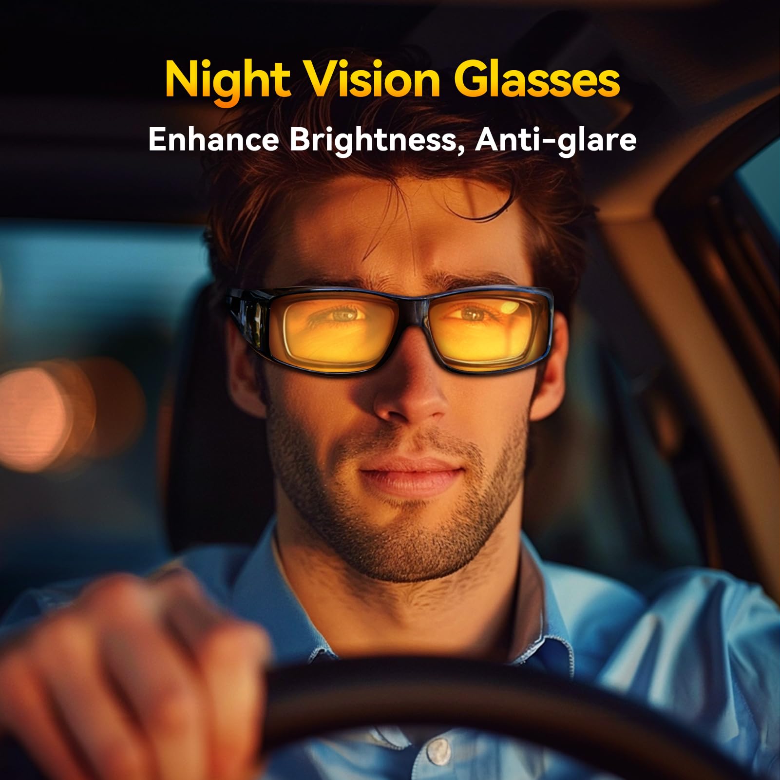 Dollger Night Vision Glasses for Women & Men - Anti Glare Yellow Lens, Fit Over Prescription Eyeglasses | Perfect for Driving, Hunting & Low Light Conditions